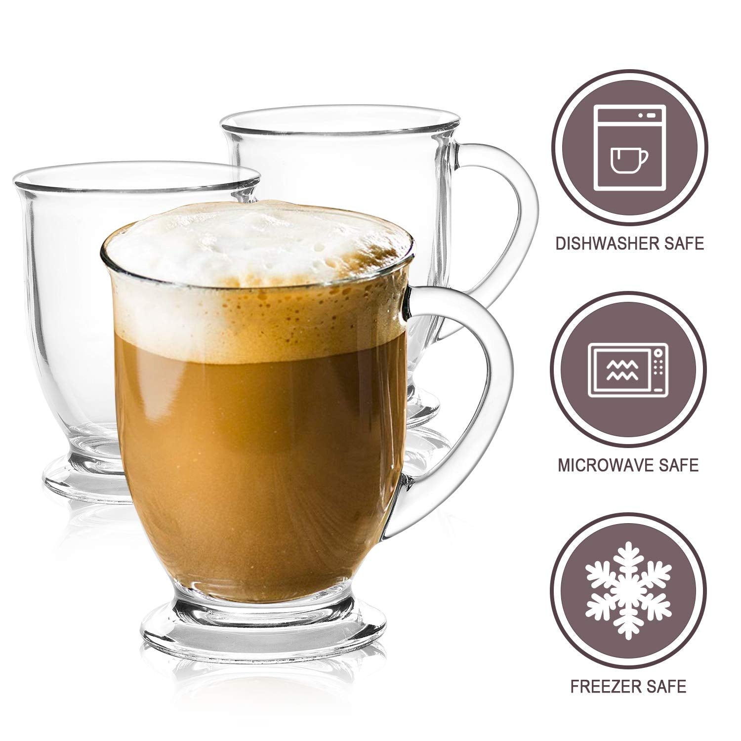 15Oz/450Ml Glass Coffee Mugs Clear Coffee Cups With Handles Perfect For Latte, Cappuccino, Espresso Coffee, Tea And Hot Beverage