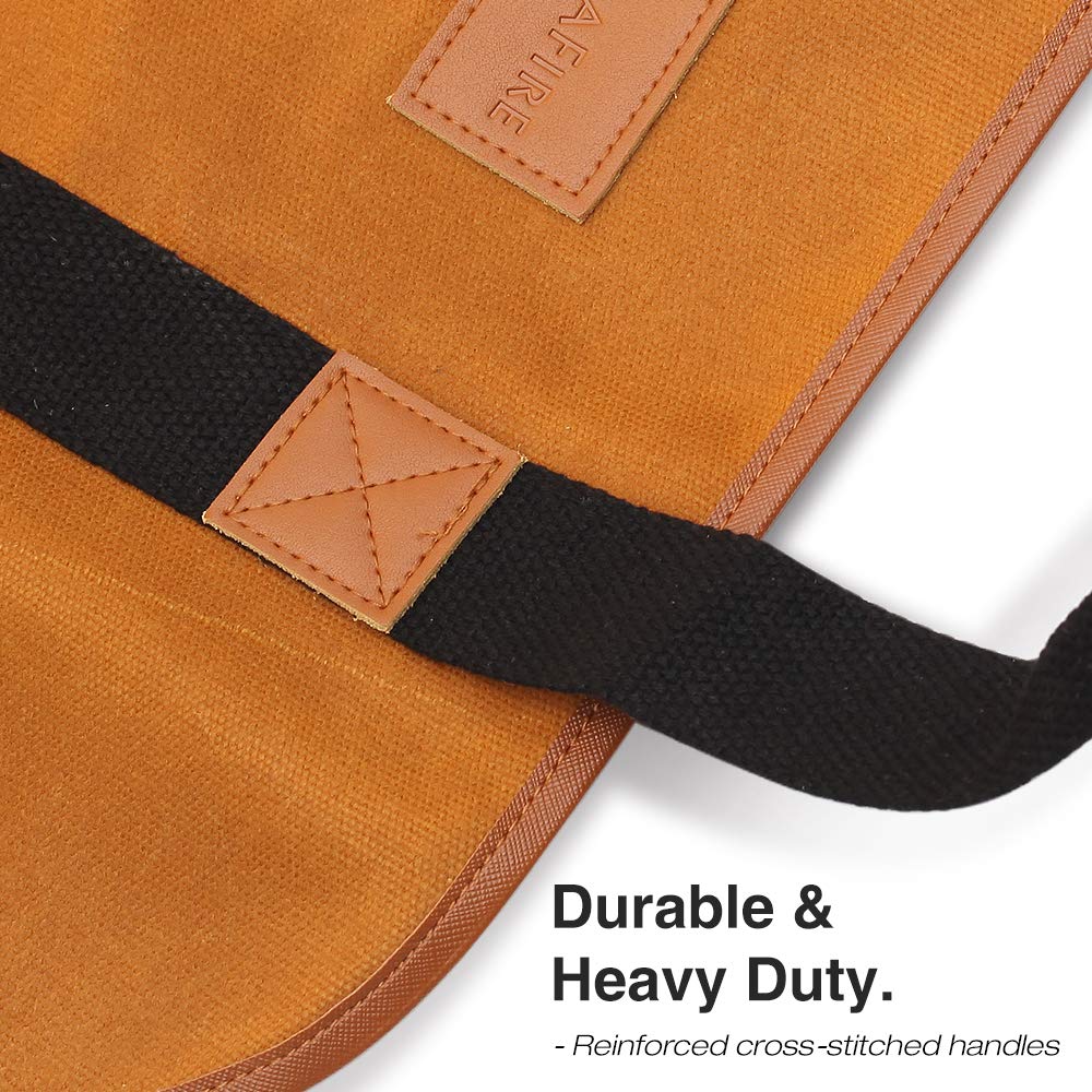 GALAFIRE Heavy Duty Firewood Carrier Tote Bag, 21''W x 44''L, Waxed Canvas, Brown