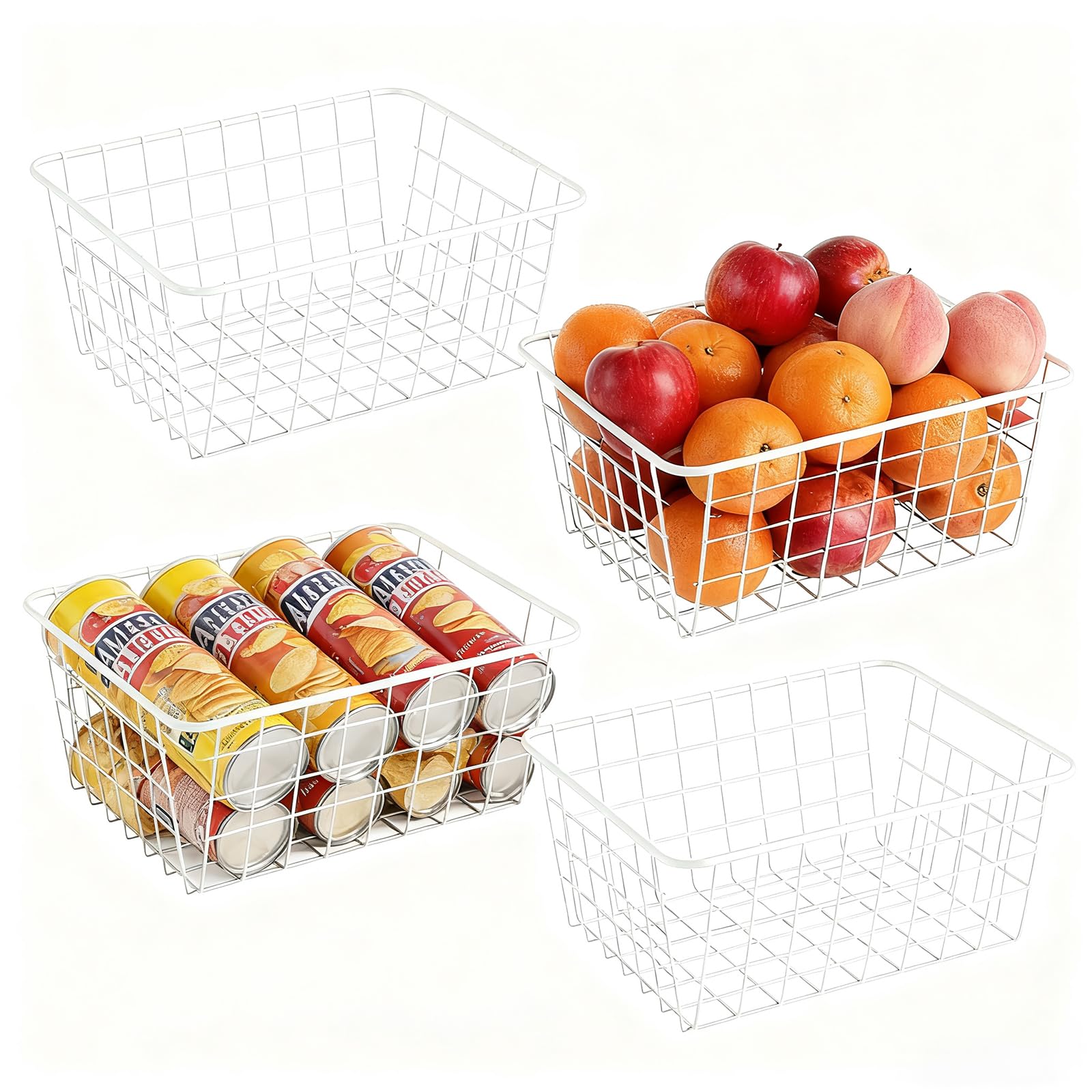 YUMYWBL 4 Pack White Wire Baskets for Pantry, 11 Upright Wire Freezer Storage Bins with Handles, Small White Metal Storage Bask