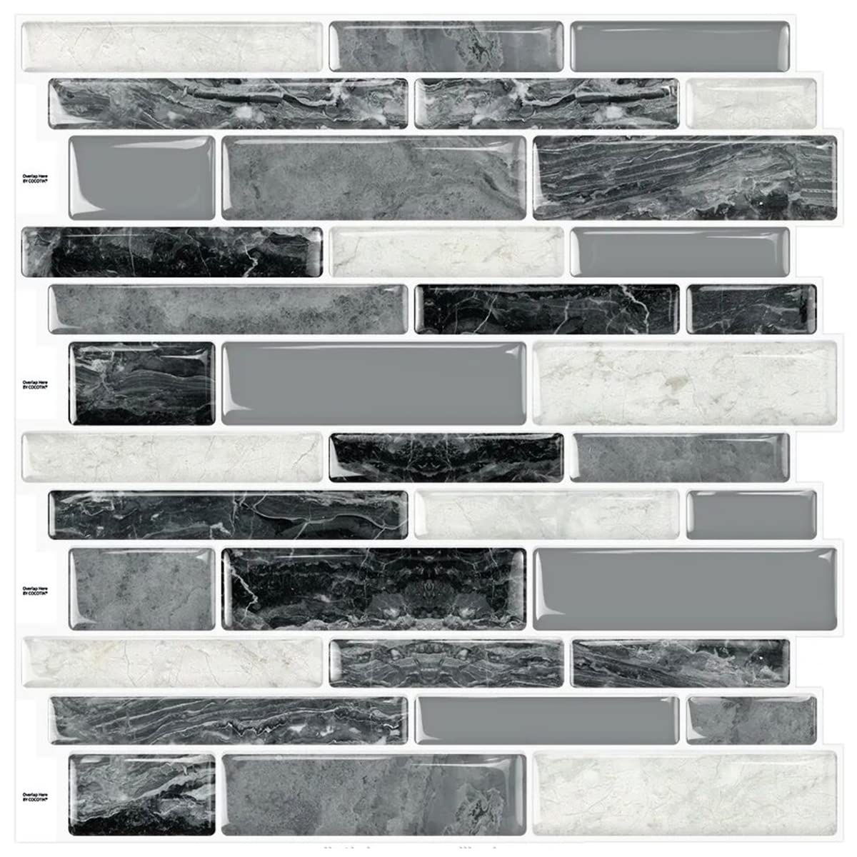 DEWOO Peel and Stick Backsplash 3D Self Adhesive Wall Tiles for Kitchen Bathroom,Marble Gray (10-Sheet, 12  12)