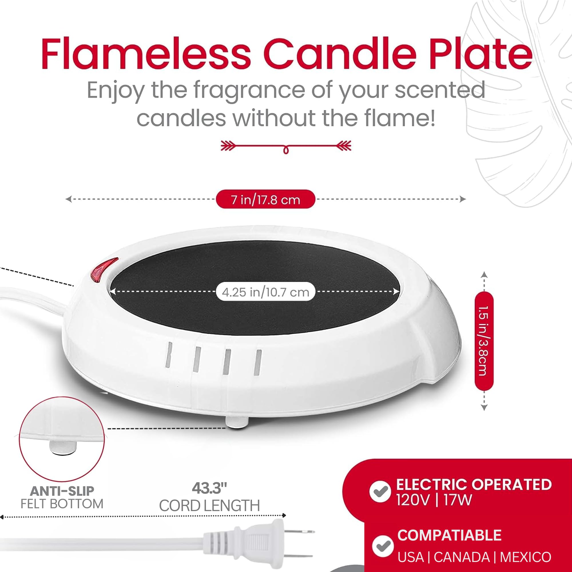 Candle Warmer Plate Safely Releases Scents Without A Flame- Used As Candle Jar Warmer, Candle Melter, Coffee Warmer, Mug Warmer,