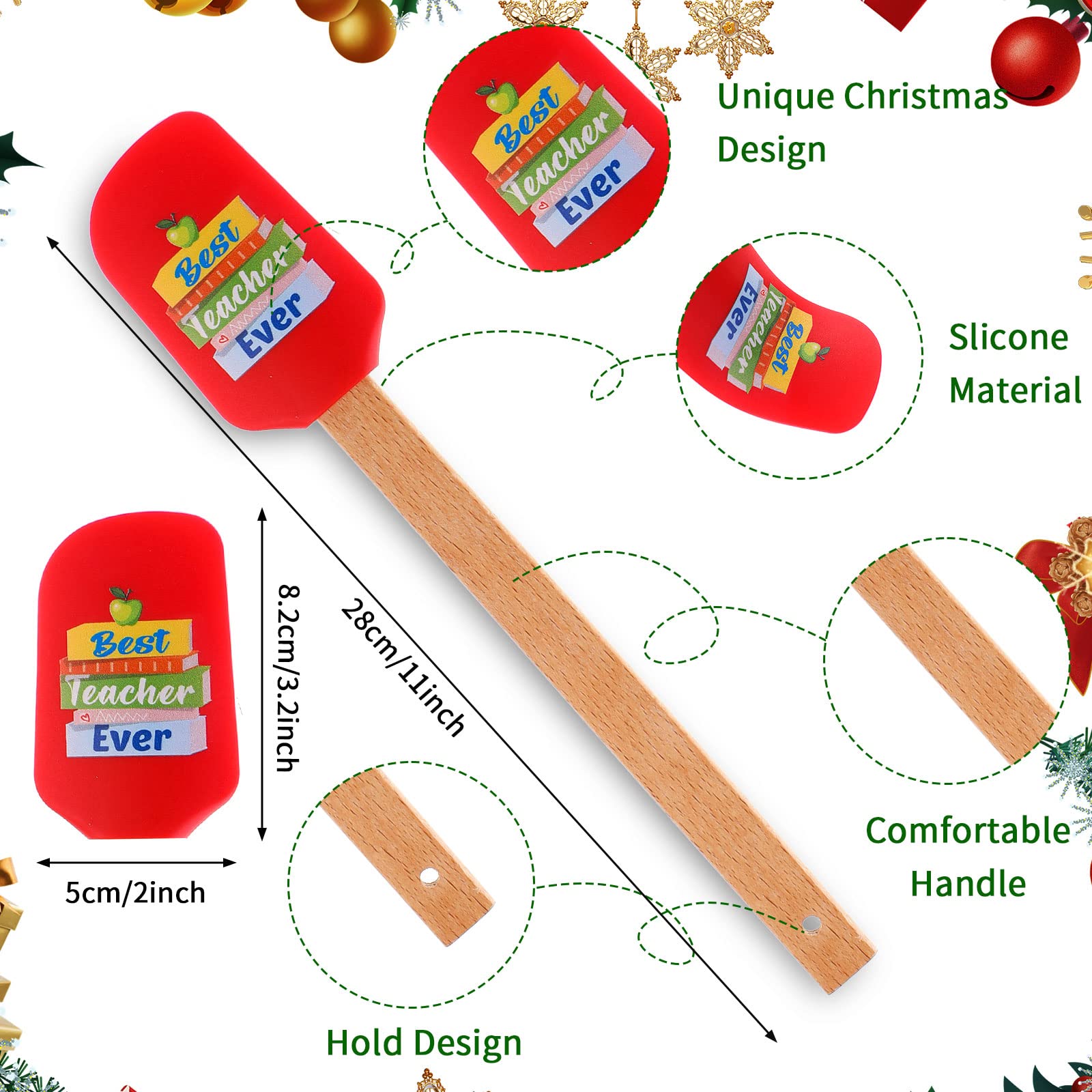 Nuogo 9 Pcs Teacher Appreciation Spatula Bulk Thank You Teacher Gifts Kitchen Funny Silicone Wooden Handle Spatula For Cooking B