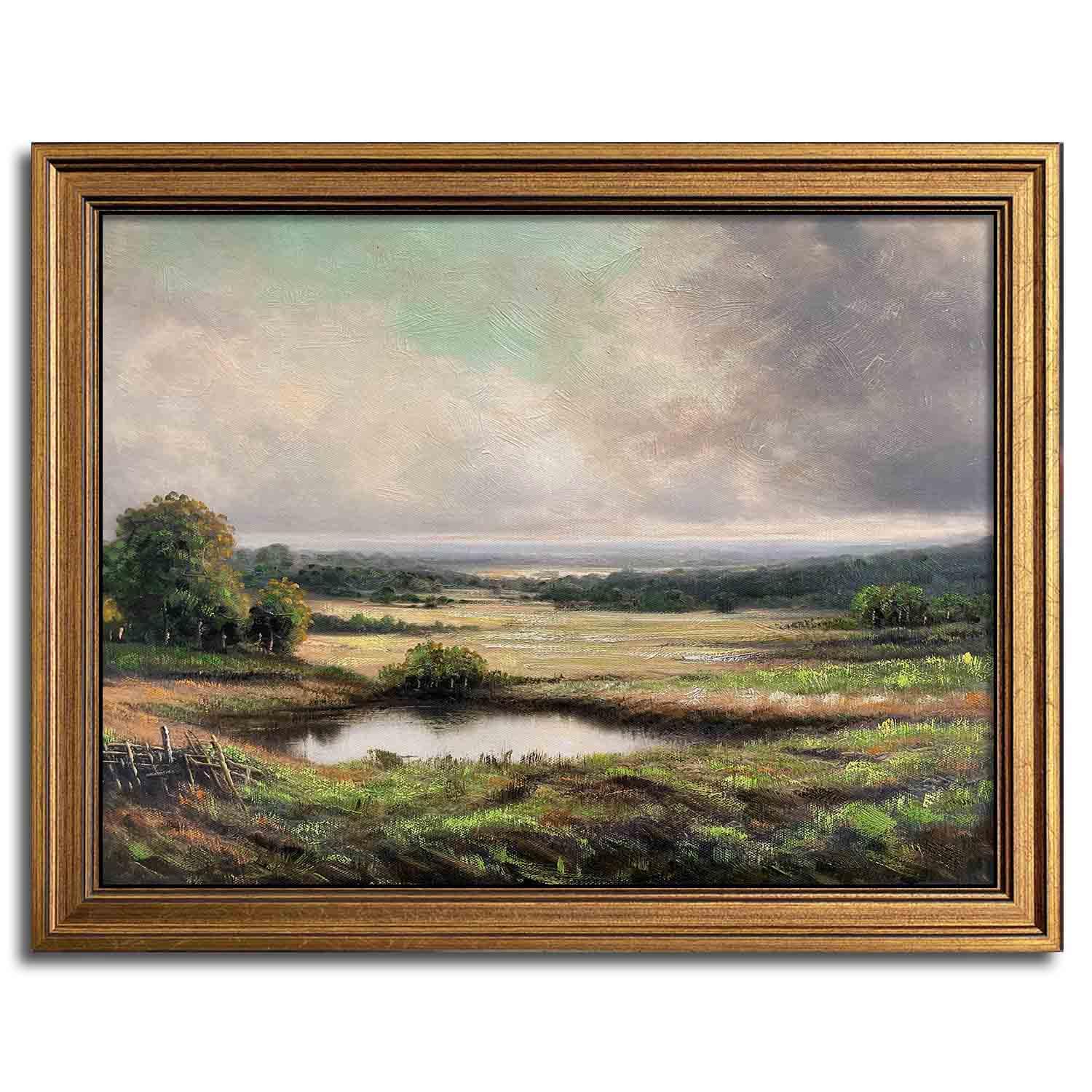 Gold Framed Vintage Wall Art Classical French Landscape Mountain Painting For Living Room Farmhouse Wall Decor (Velley, 8''X10''