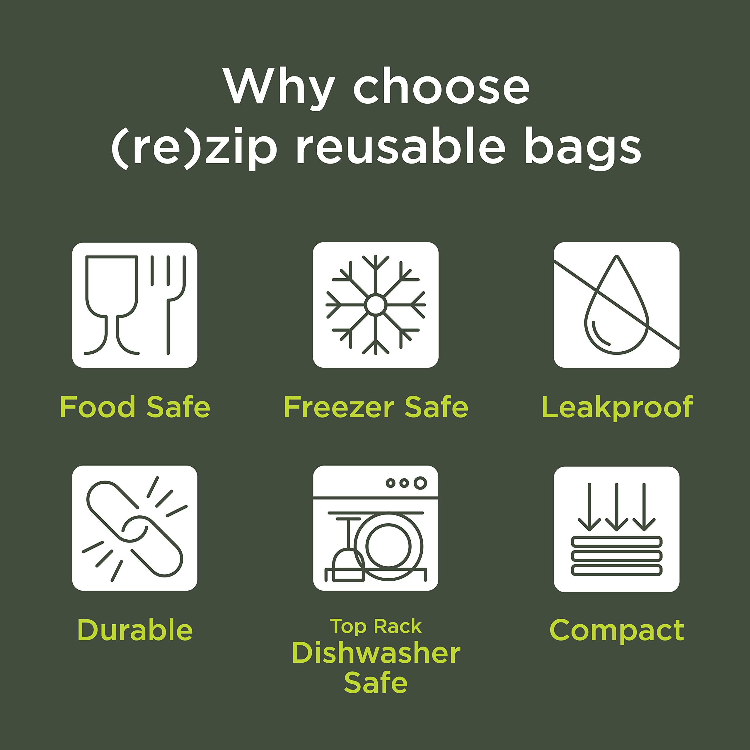 Rezip 8-Piece Deluxe Bundle Reusable Storage Bags | Bpa-Free, Food Grade, Leakproof, Freezer And Dishwasher Safe (Green, Aqua)