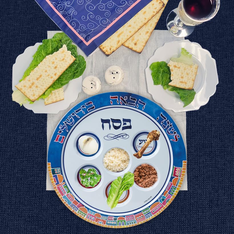 Jerusalem Seder Plate Melamine Rite Lite | Passover Gifts Colorful Pesach Serving Dish Recipe Hebrew Haggadah Jewish Hostess Hol