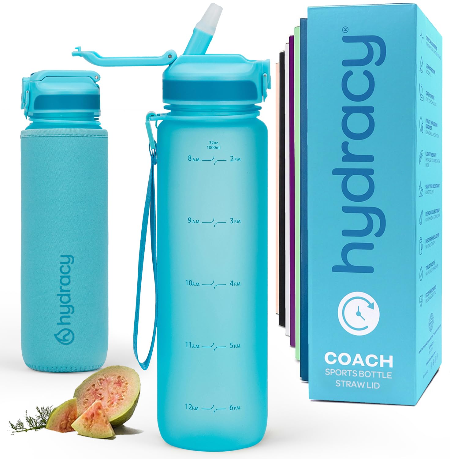 Hydracy Water Bottle with Times to Drink & Straw - Large 32 Oz BPA Free Motivational Water Bottle & No Sweat Sleeve -Leak Proof Gym Bottle with Time Marker - Ideal Gift for Fitness  Sports & Outdoors