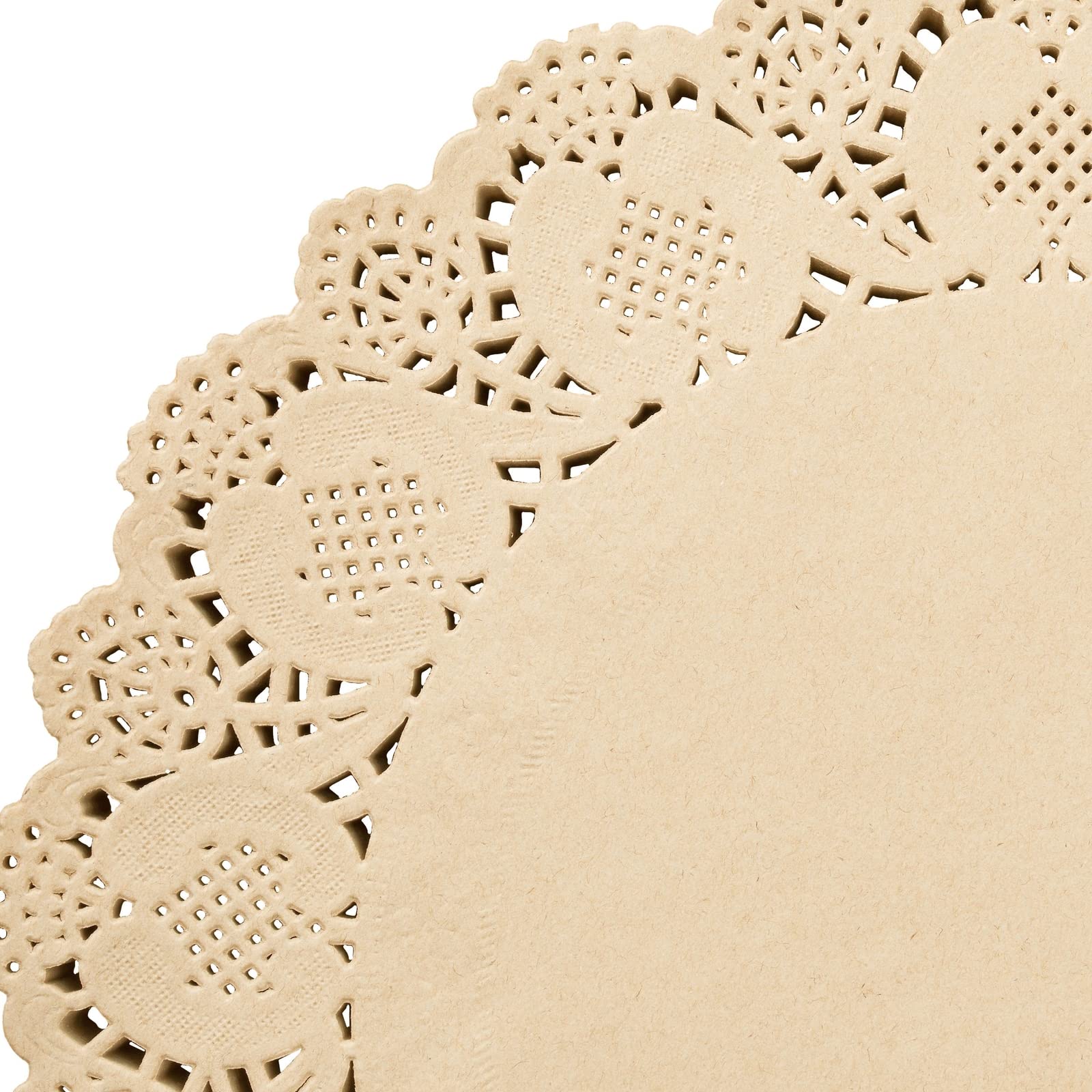 Juvale 250 Pack Round Paper Placemats For Cakes, Desserts, Light Brown Doilies For Food, Formal Events (12 In)