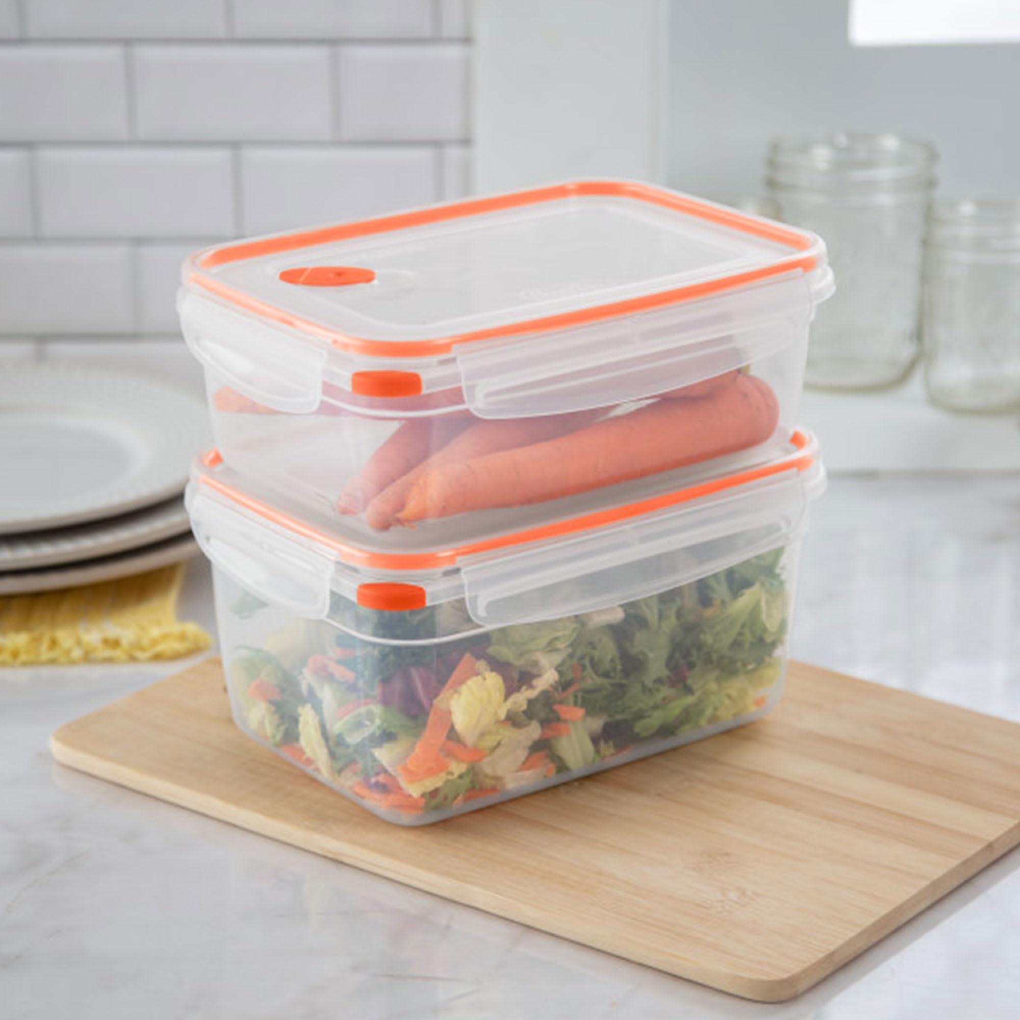 Sterilite 8.3 Cup Rectangle Ultra-Seal™ Container Set, Tangerine, 6 Pack, Model 0322