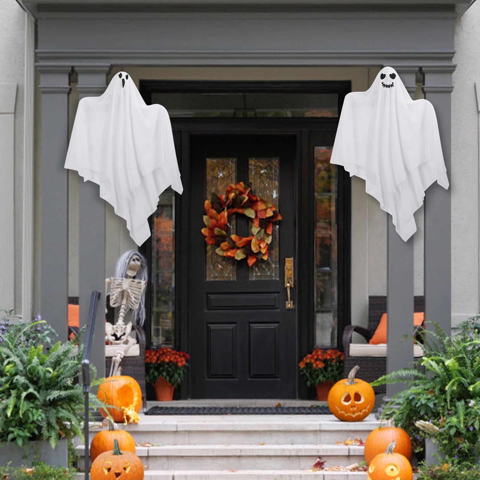 4 Pack Halloween Hanging Ghosts Decor, Hanging Halloween Decorations Outdoor, Halloweens Flying Ghost for Front Yard Porch Patio