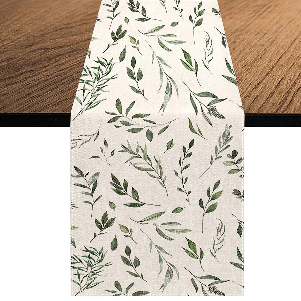 Eucalyptus Leaves Table Runner, Seasonal Summer Watercolor Green Plant Holiday Kitchen Dining Table Decoration For Home Party De