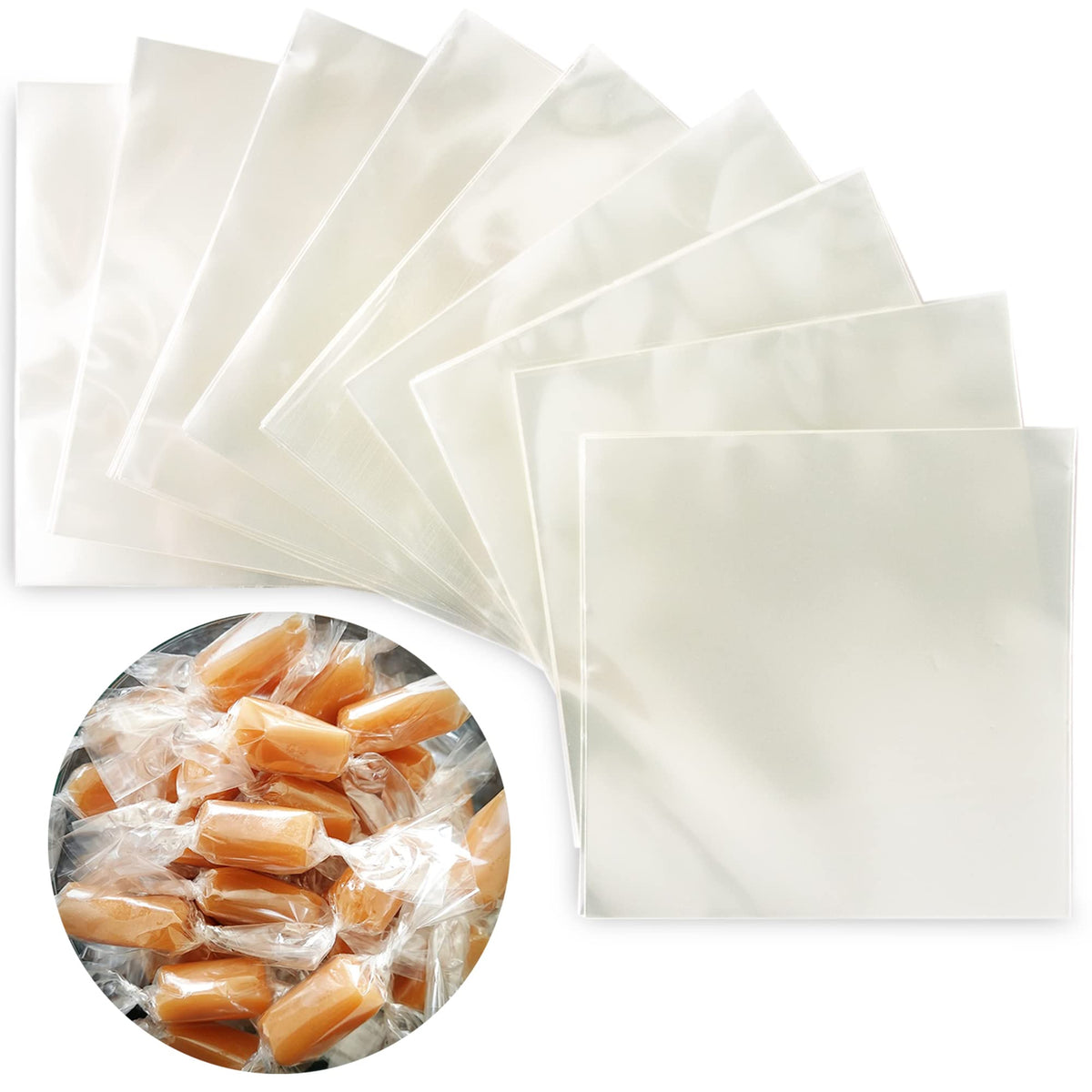 Fiesta Wraps Clear Candy Wrappers For Caramels (300 Pcs 5 X 5 Inches) - Natural Clear Cellophane Candy Wrapper - Caramel Wrapper