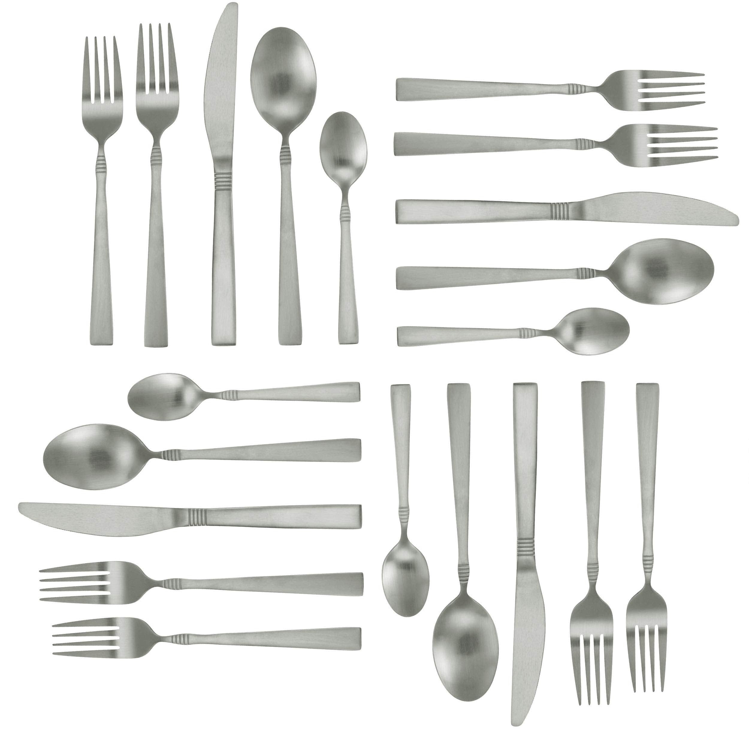 MegaChef Cravat 20 Piece Flatware Utensil Set  Stainless Steel Silverware Metal Service for 4 in Matte Silver
