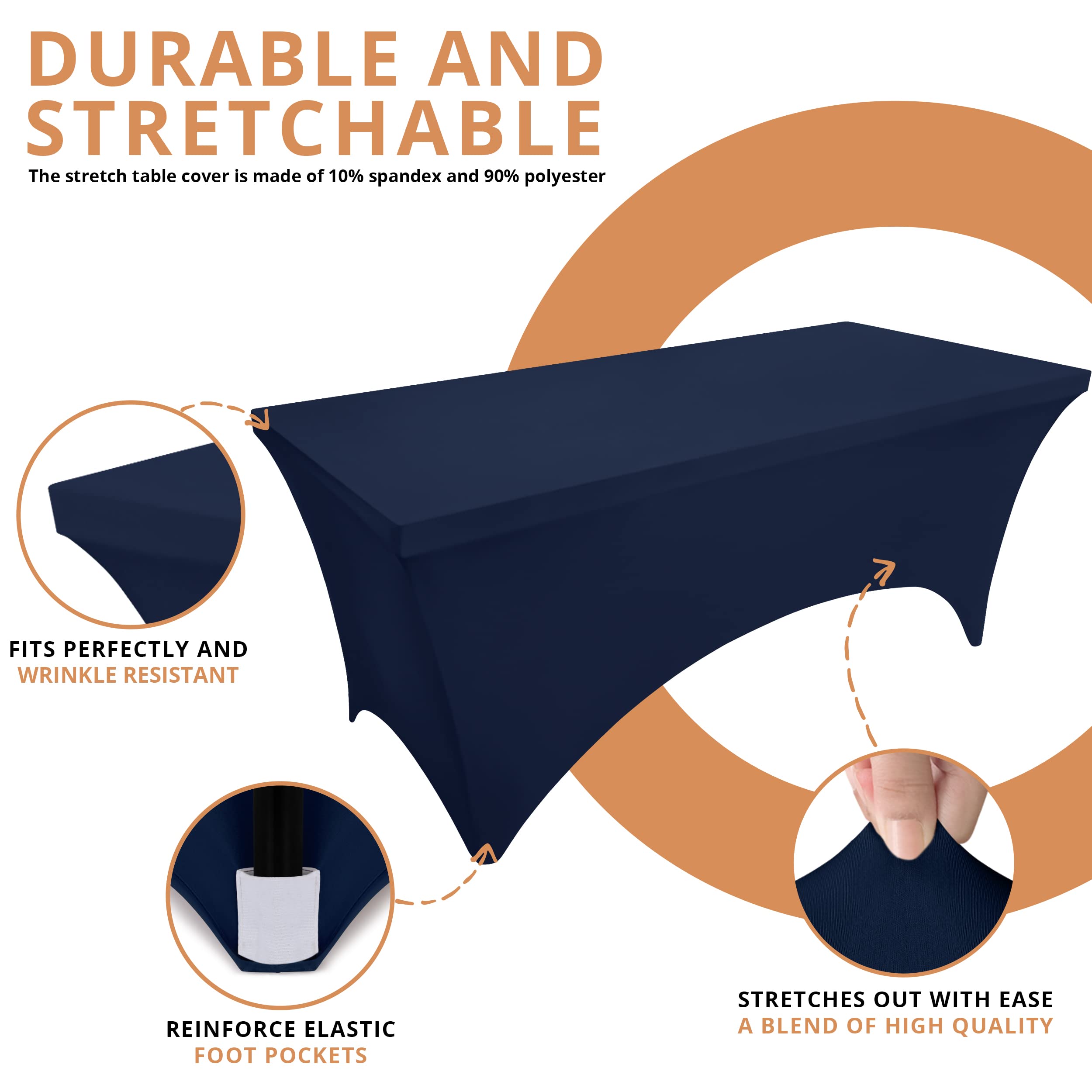 Utopia Kitchen Spandex Tablecloth 2 Pack [6FT  Navy Blue] Tight  Fitted  Washable and Wrinkle Resistant Stretch Rectangular Patio Table Cover for Event  Wedding  Banquet & Parties [72Lx30Wx30H Inch]
