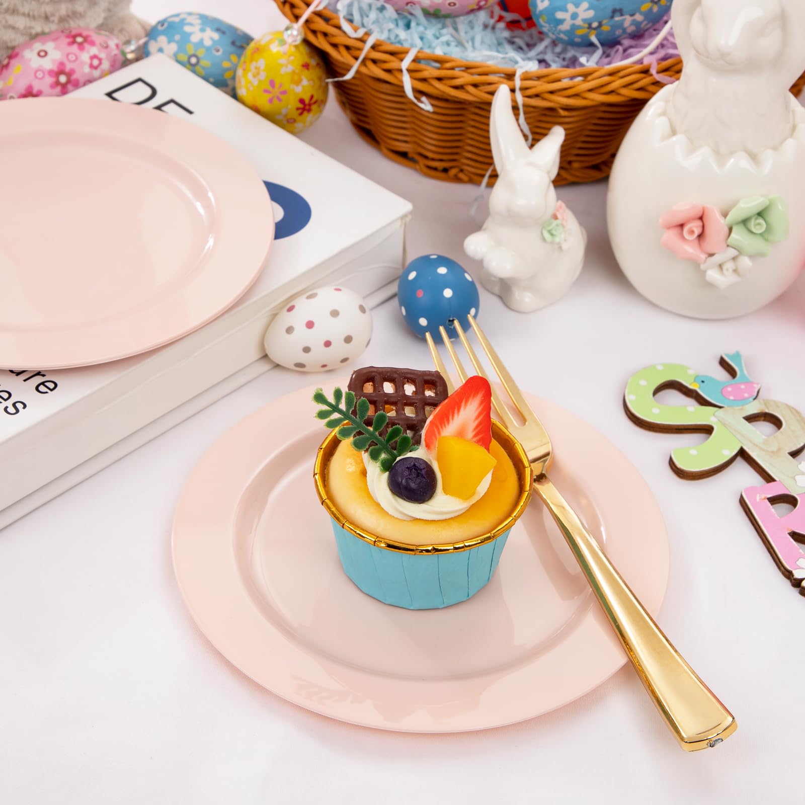 Bucla 100Pieces Pink Plastic Dessert Plates - 6.25Inch Pink Dessert Plates Disposable - Premium Hard Pink Appetizer Plates - Sma