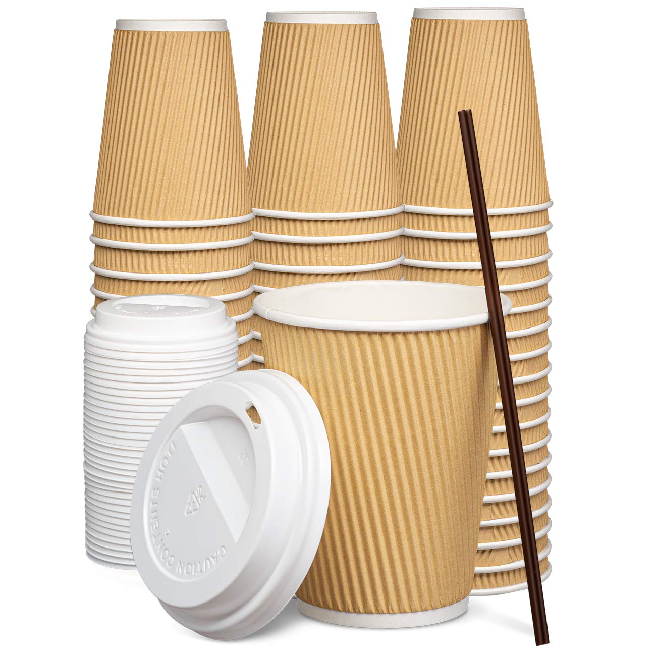 GUSTO 12 oz. Insulated Ripple Paper Hot Coffee Cups With Lids (Formerly Comfy Package)