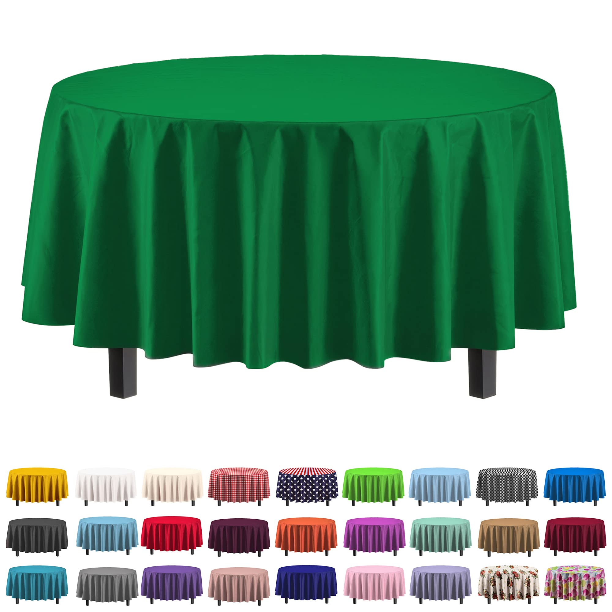 Exquisite 6-Pack Premium Plastic Tablecloth 84In. Round Plastic Table Cover - Emerald Green