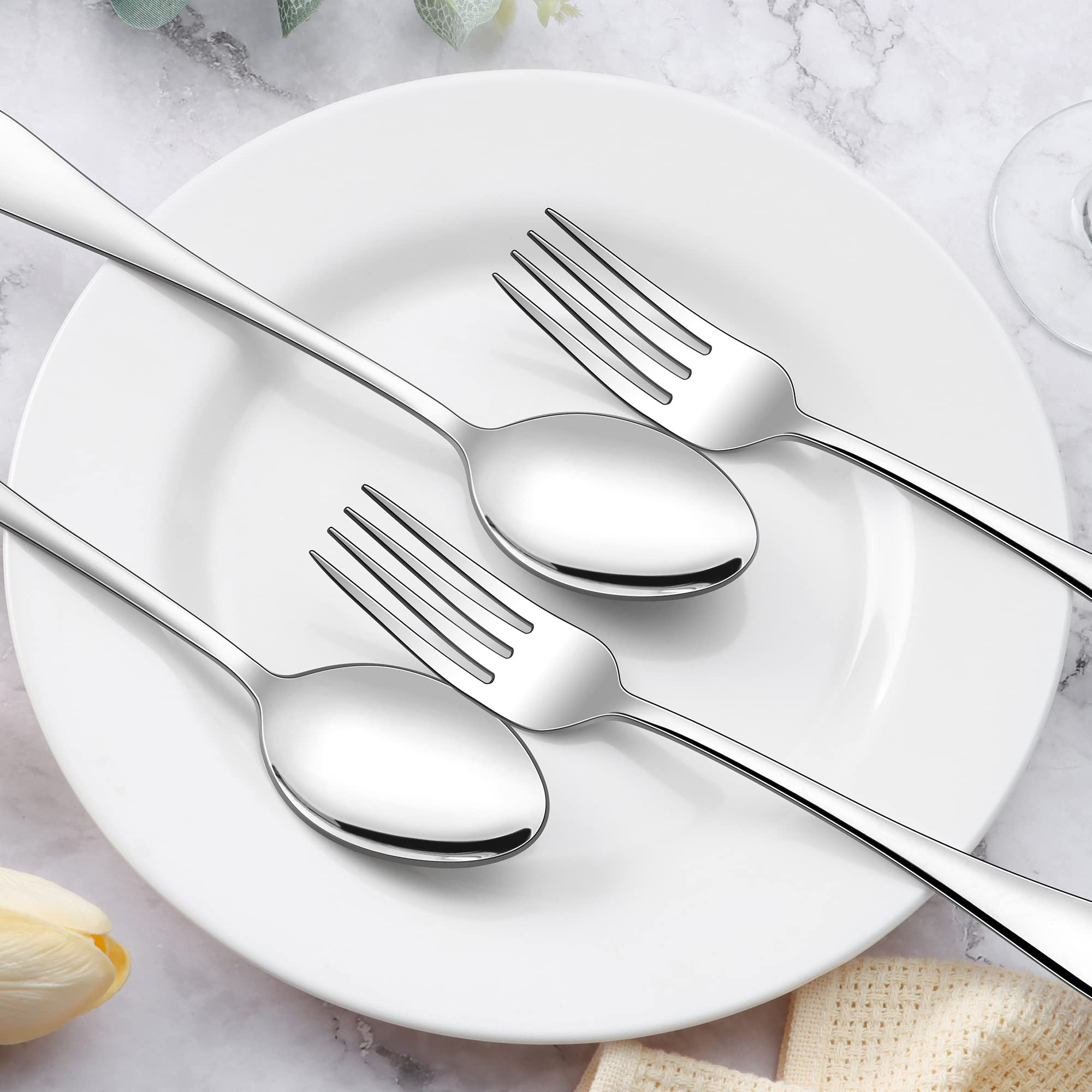 E-Far 24-Piece Dinner Forks And Spoons, Stainless Steel Silverware Flatware Eating Utensils Set For Home Kitchen Restaurant, Foo