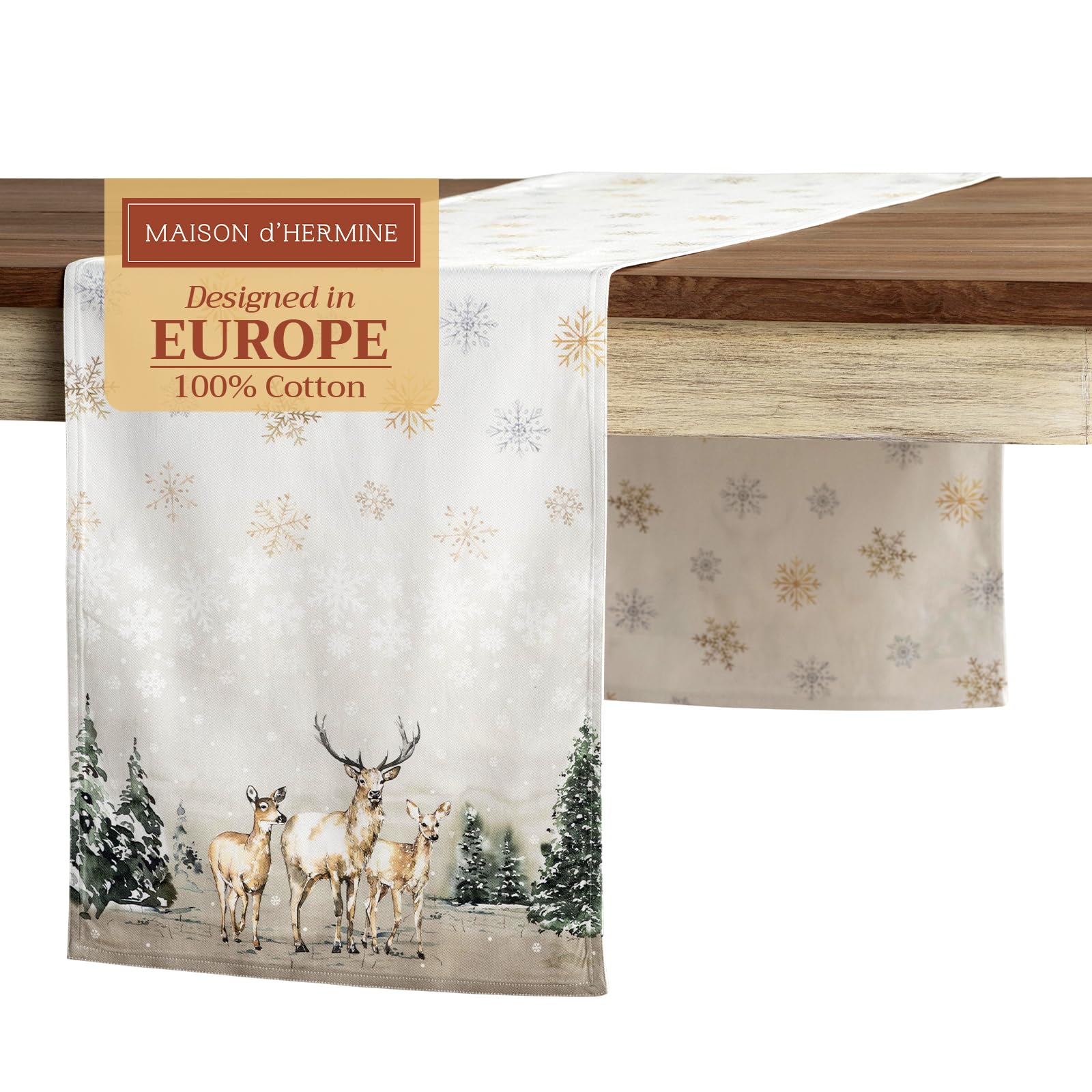 Maison D Hermine 100 Cotton Table Runner Deer In The Woods Tabletop Cover Great For Family Dinners Kitchen Dining Parties Weddin