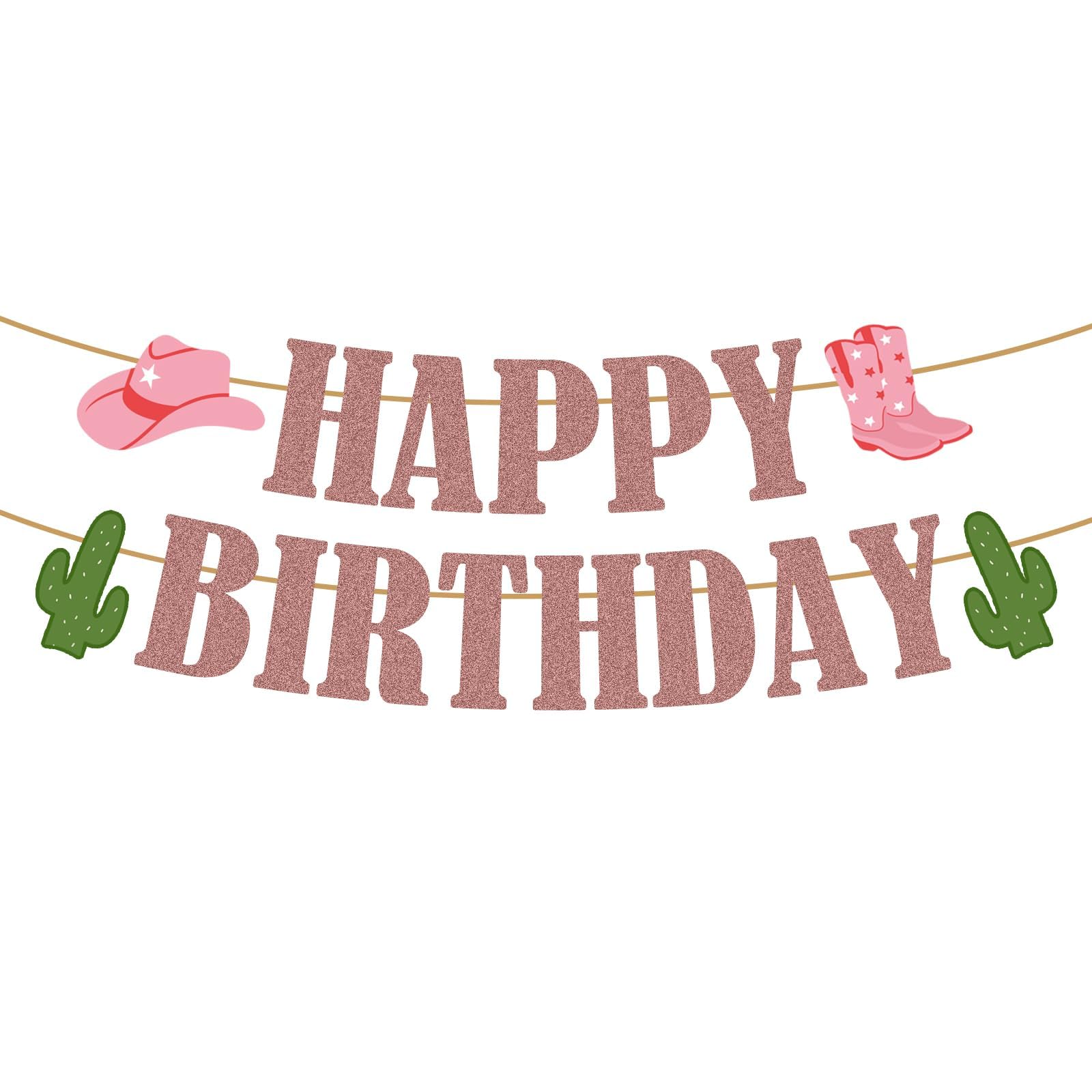 Western Birthday Party Decorations, Cowboy Party Decorations Happy Birthday Banner Glitter Western Party Decors Hanging Banner C