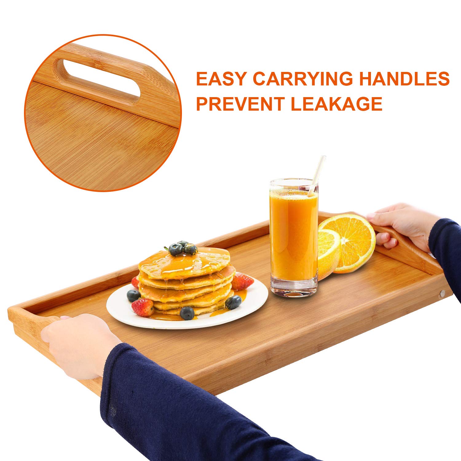 Moclever Breakfast Tray Table With Folding Legs - Serving Tray Bamboo - Dinner Trays, Tea Tray, Bar Tray, Bed Trays For Eating O
