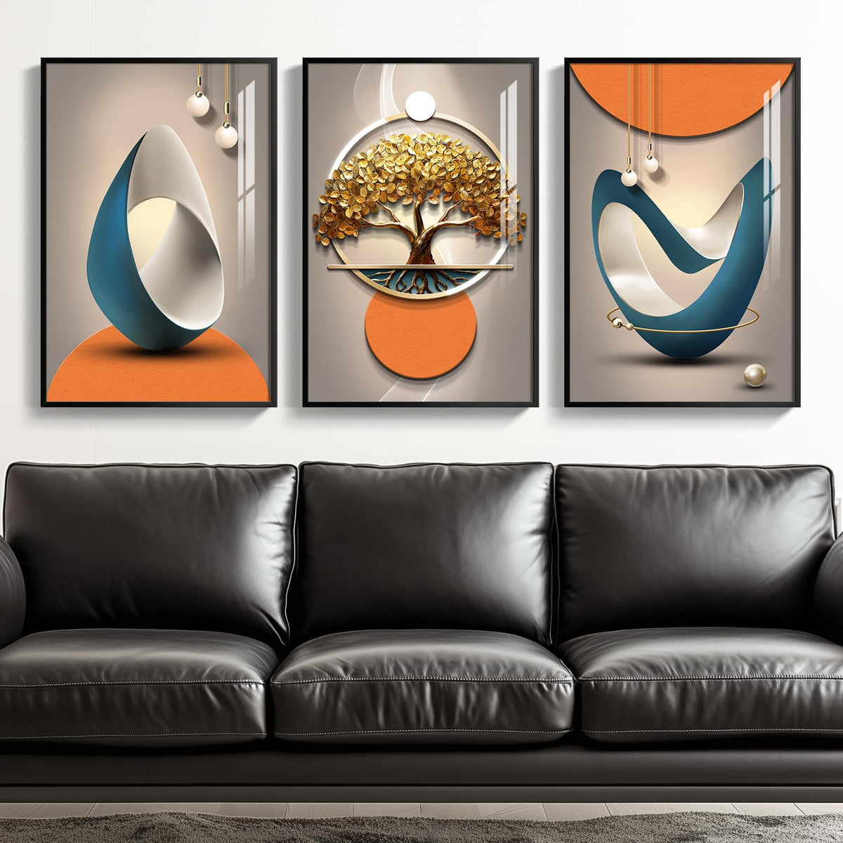 Framed Modern Large Wall Art, Bright Style Paintings Artwork For Walls, Set Of 3 Piece Contemporary Luxury Wall Art Prints, Big