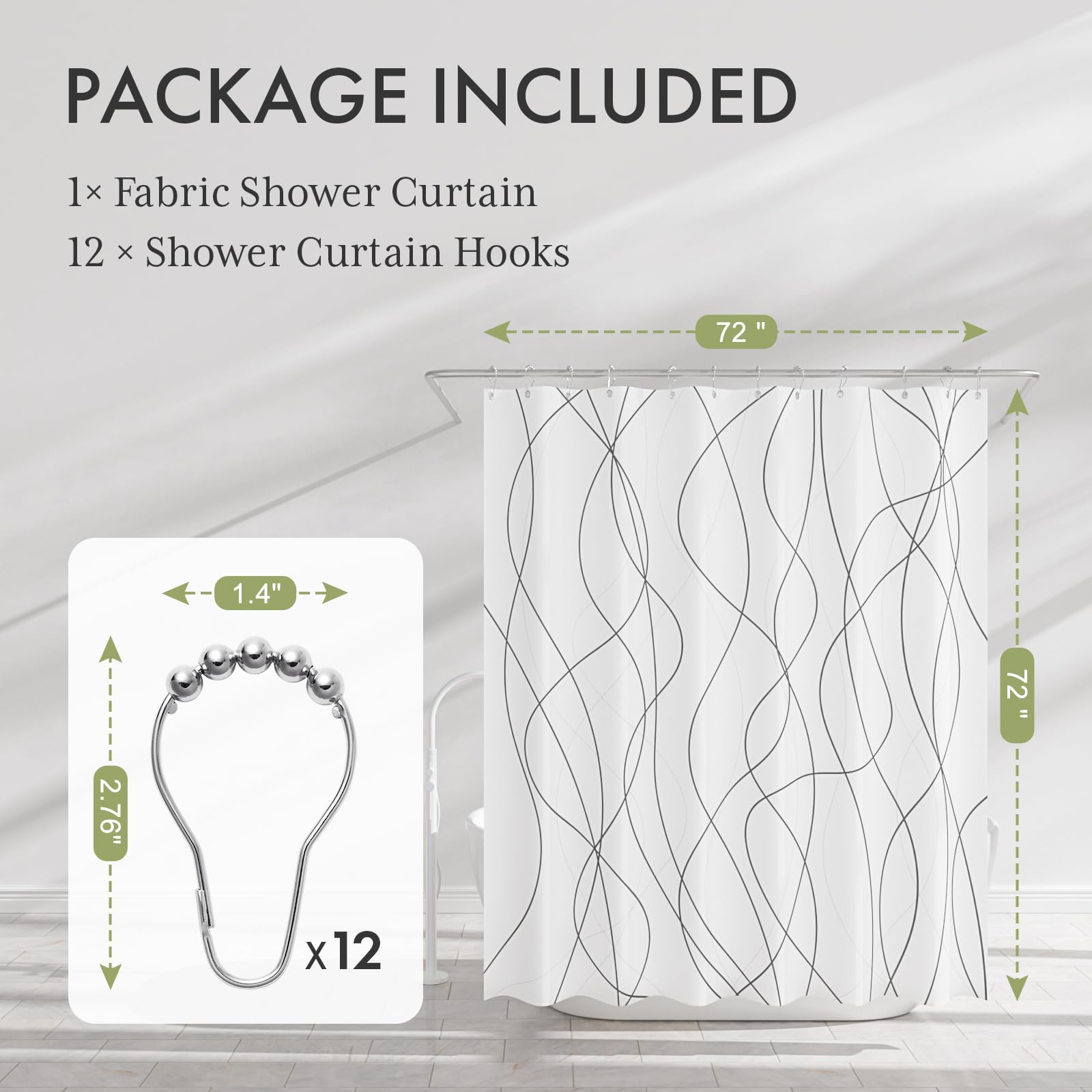 AmazerBath Shower Curtain Sets  Rustic Abstract Black Striped Cloth Shower Curtain with 12 Metal Shower Curtain Hooks  Luxury Washable Farmhouse Fabric Shower Curtains for Bathroom Decor  72x72 Inches