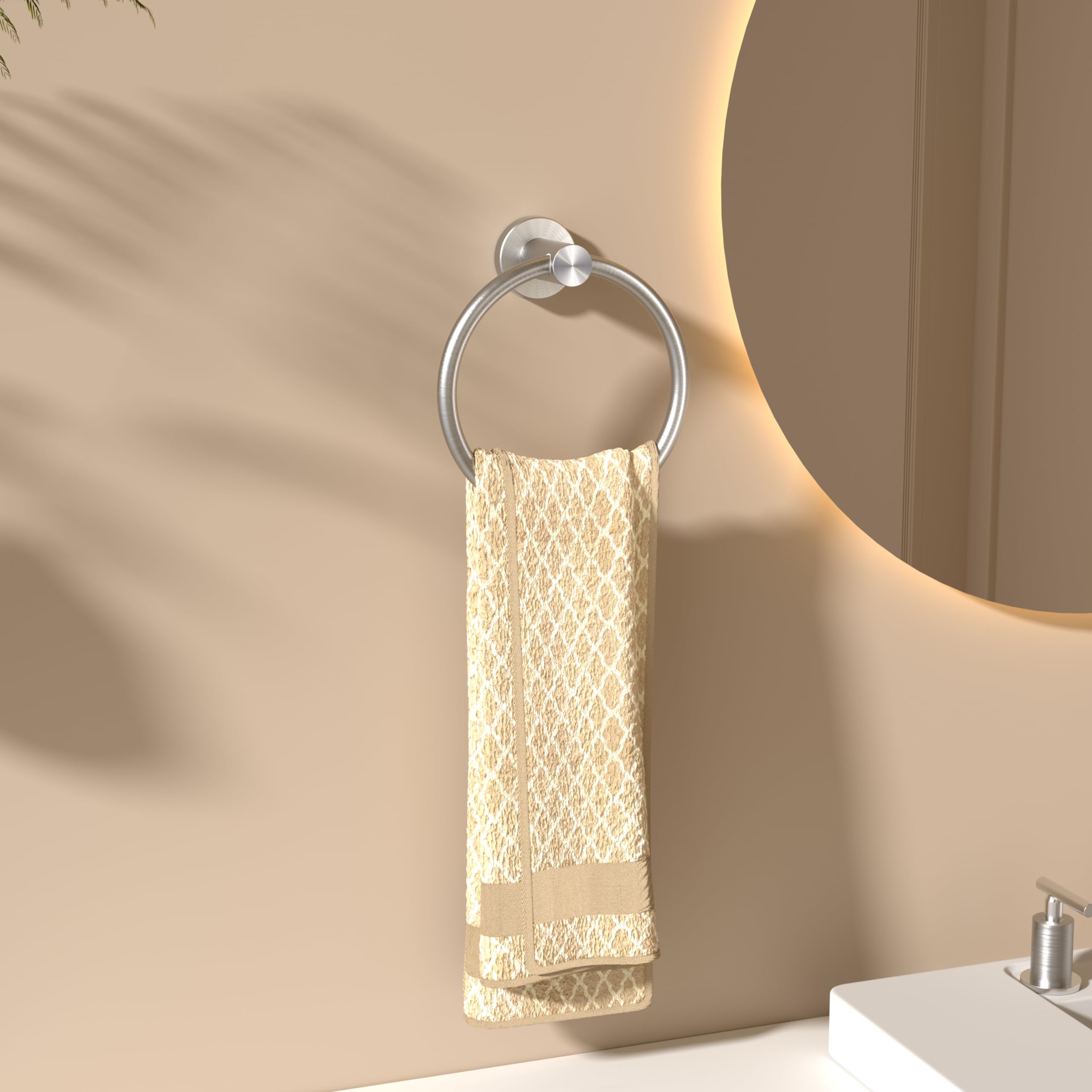 Forious Brushed Nickel Towel Ring 2 Packs, Sus304 Stainless Steel Hand Towel Holder For Bathroom Wall Mounted, Modern Towel Hang