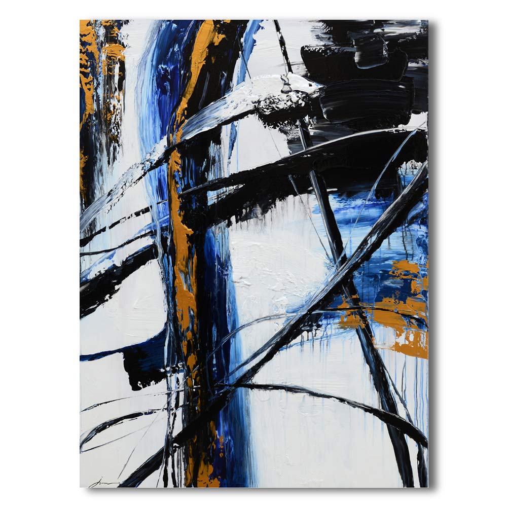 Yihui Arts Abstract Wall Art Grunge Color Composition Blue Black And White Large Gallery Wrap Modern Home Decor Ready To Hang (2