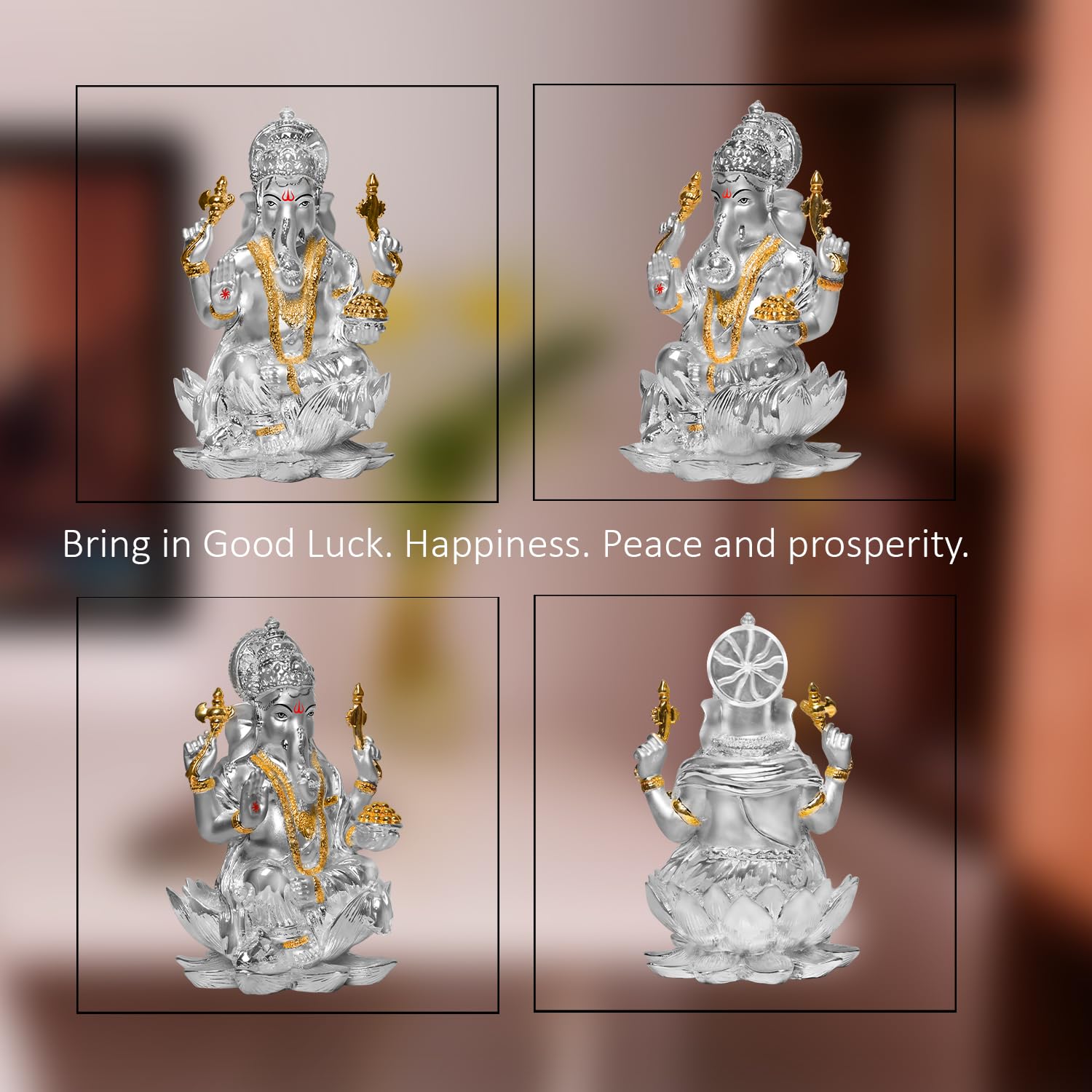 Diviniti Ganesha Idol For Home Decor Showpiece|999 Silver Plated Statue Of Lord Ganesha On Lotus|Ganesh Ji Murti For Puja Room,