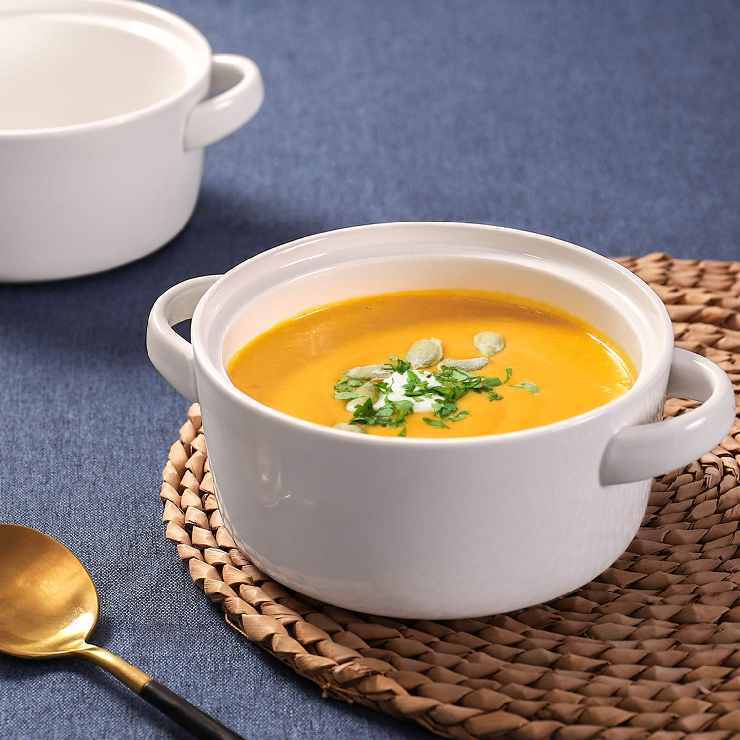 DOWAN Soup Bowls with Handles  24 ounces Ceramic Cereal Bowl Set for kitchen  White French Onion Soup Crocks  Microwave Oven Safe  Stackable Soup Mug for Soup  Cereal  Stew  Chilli Set of 4