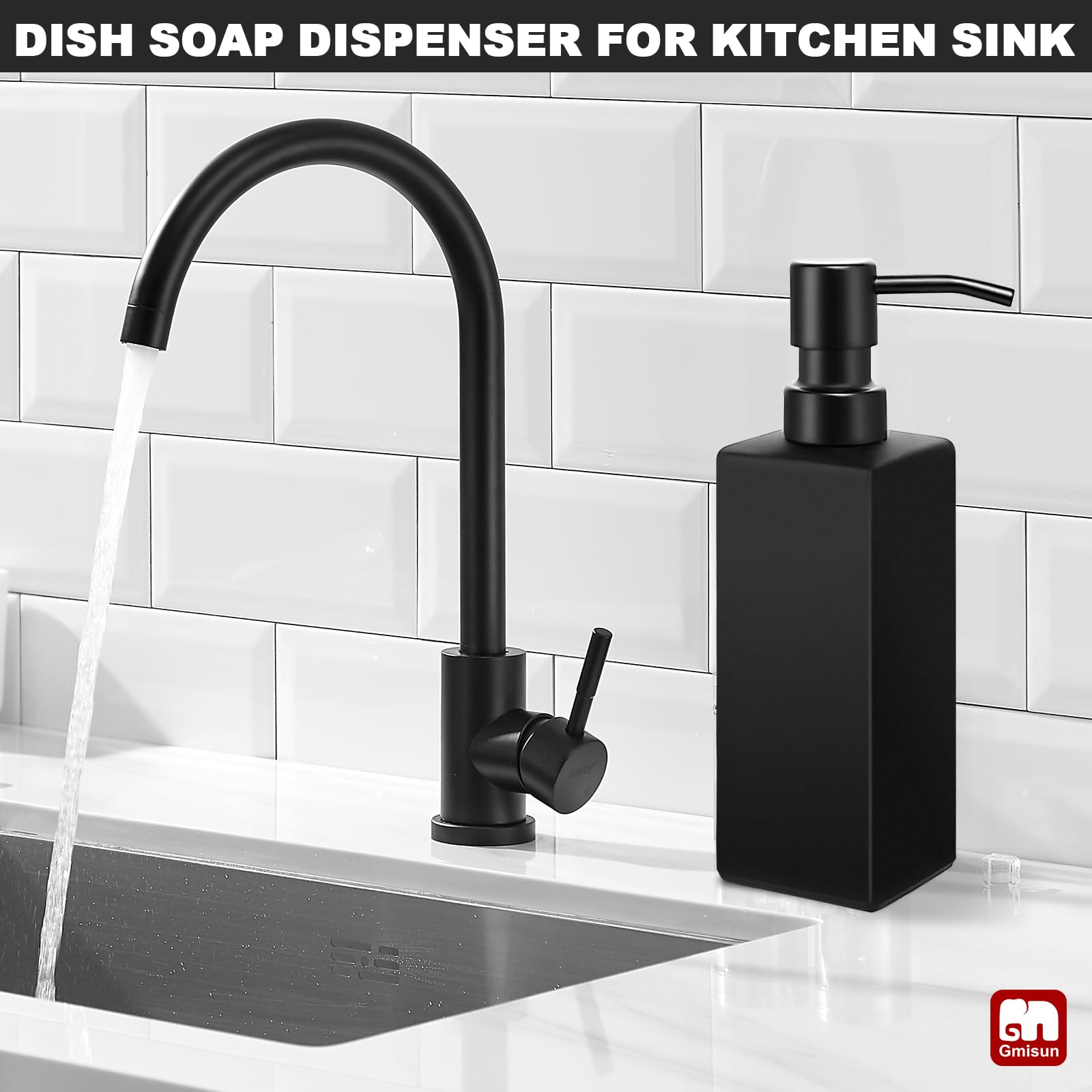 Gmisun Black Soap Dispenser, Soap Dispenser Bathroom, Glass Hand Soap Dispenser With Stainless Steel Pump, 12Oz Dish Soap Dispen