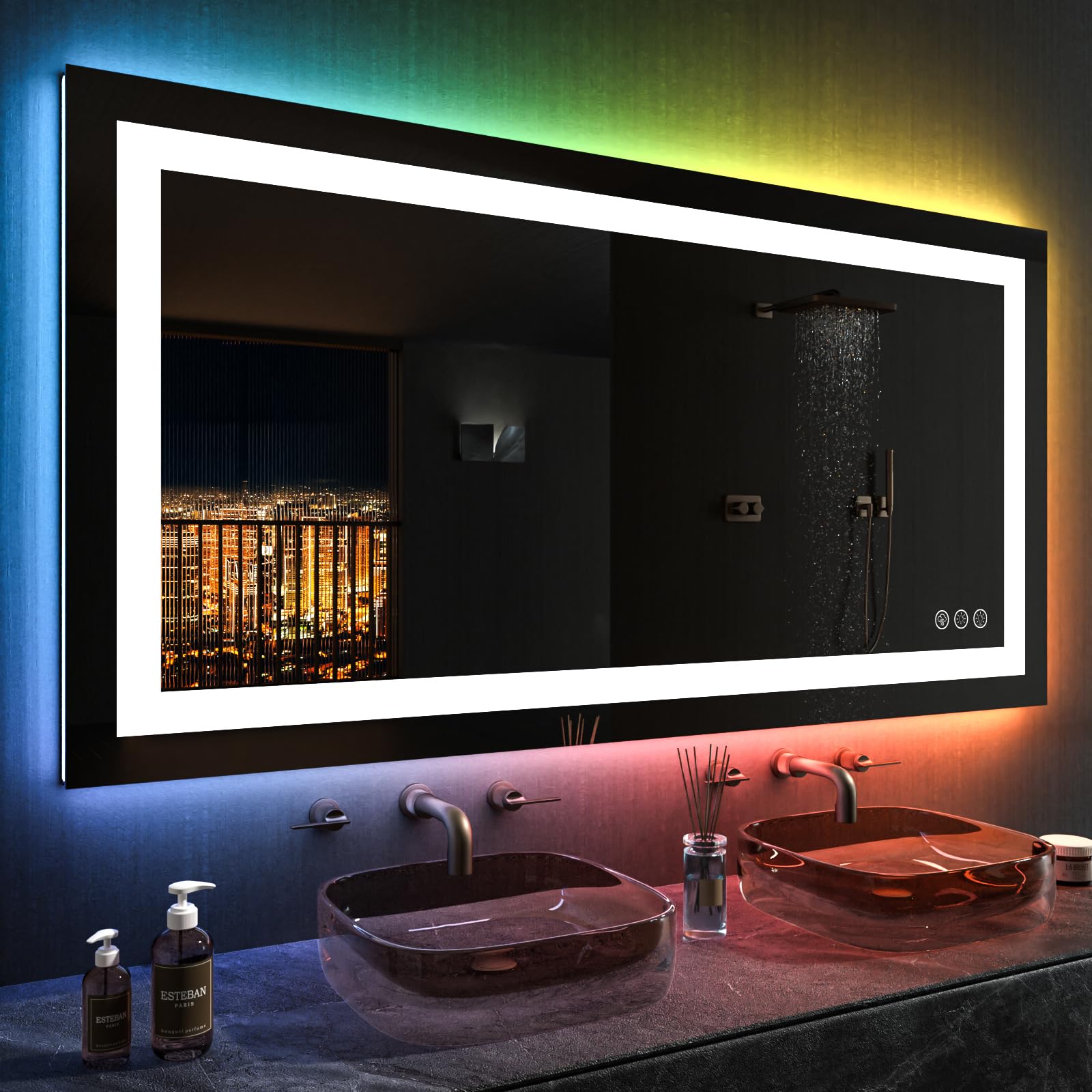 Loaao 50''X30'' Led Bathroom Mirror With Lights, Anti-Fog, Dimmable, Rgb Backlit + Front Lighted, Bathroom Vanity Mirror For Wal