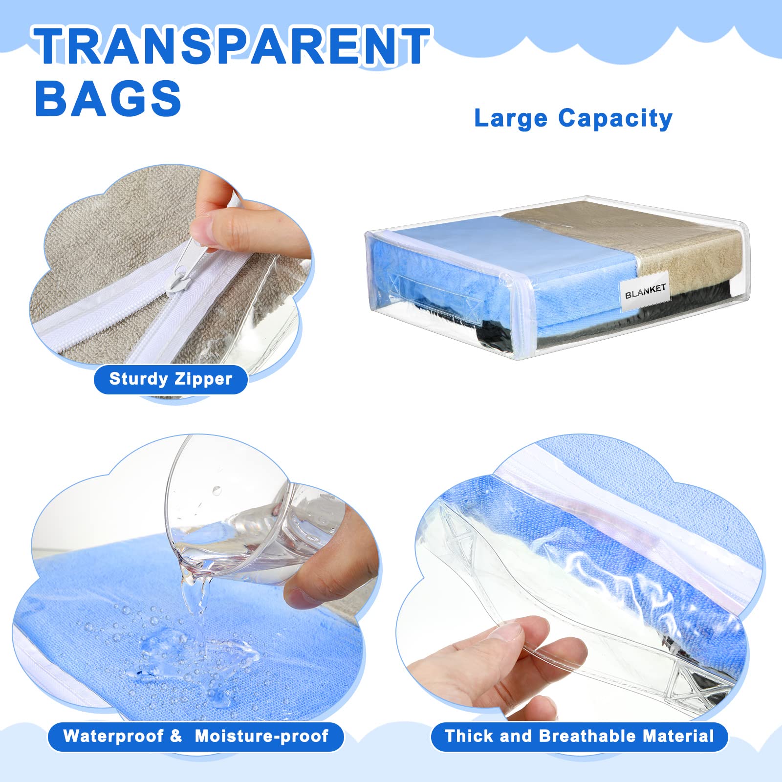 Kenning Set Of 20 Clear Vinyl Zippered Storage Bags For Storage Sheet Organizer Plastic Sweater Storage Bags With Handle Pocket