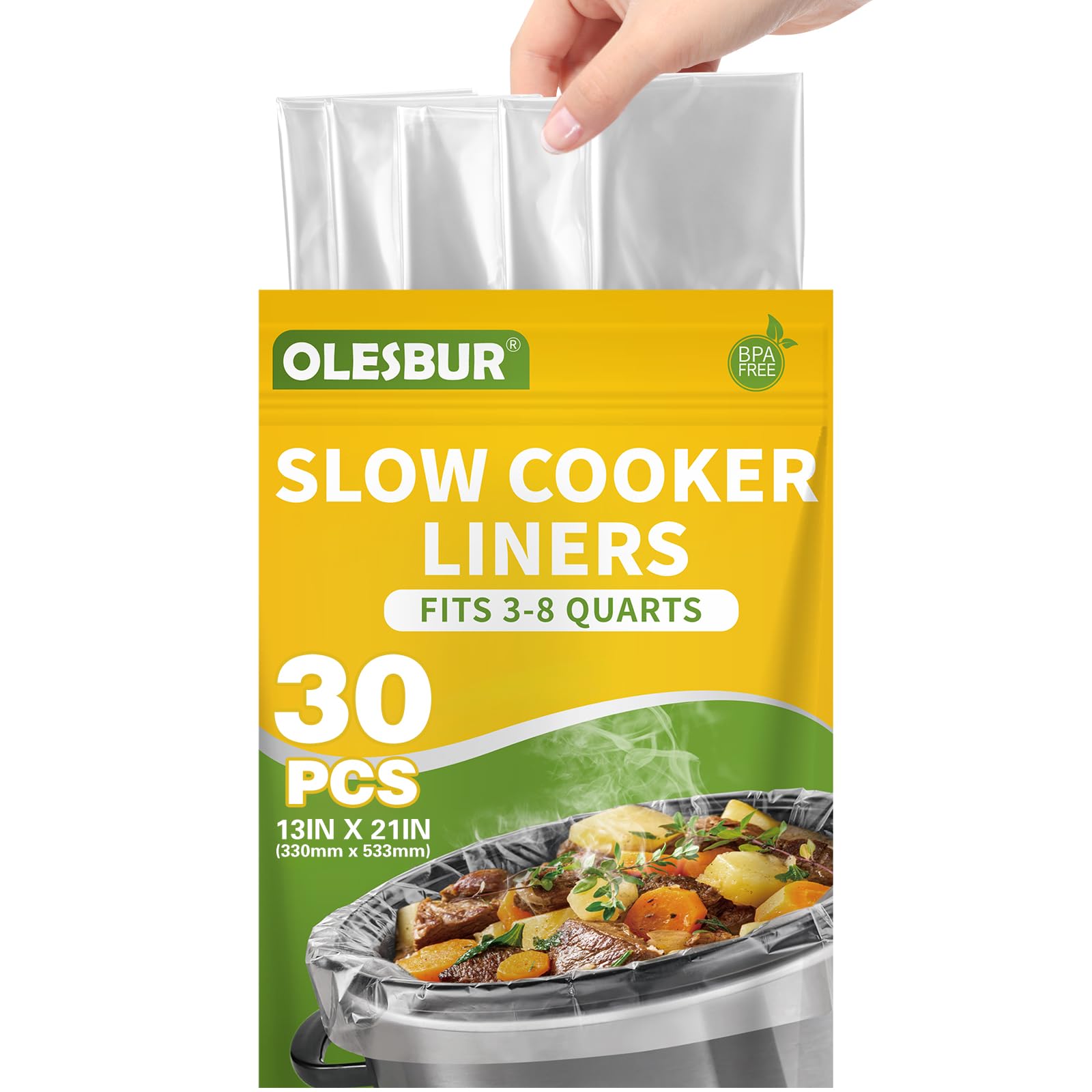 OLESBUR 30 Count Slow Cooker Liners, 13x21, Fits 3-8 Quarts, Disposable Pot Liners Compatible with Crockpot, Oval Large Size, BP