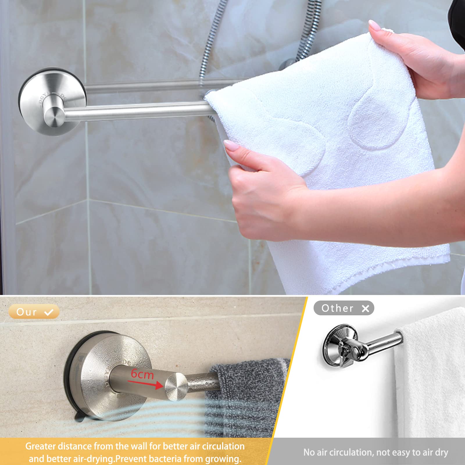 Dgyb Suction Cup Towel Bar For Bathroom 17 Inch Brushed Nickel Towel Holder Stainless Steel Premium Kitchen Towel Rack Wall Moun