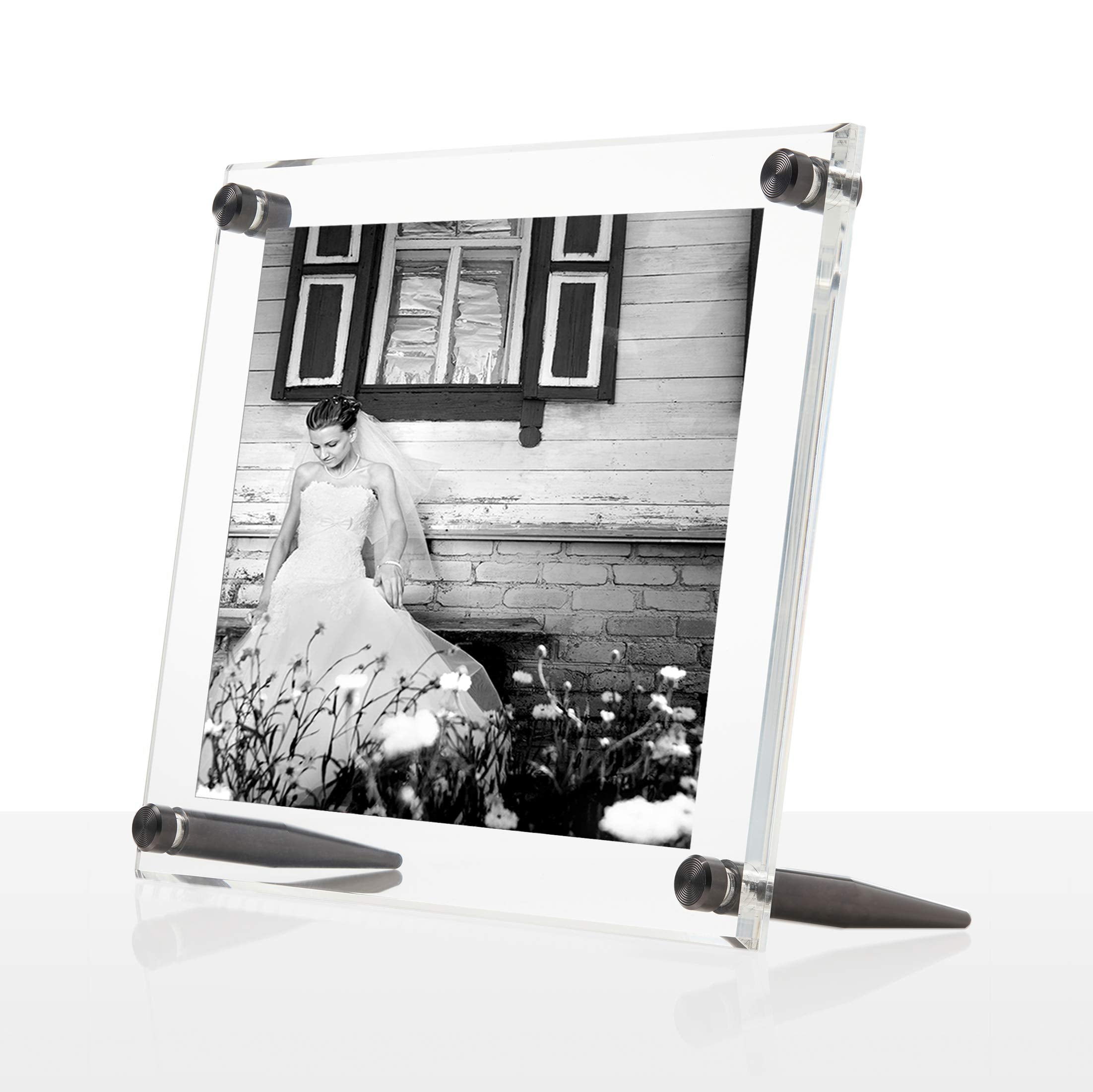 Wexel Art 5x7 Clear UV Grade Acrylic Tabletop Floating Picture Frame Display with Graphite Hardware for Art and Photos