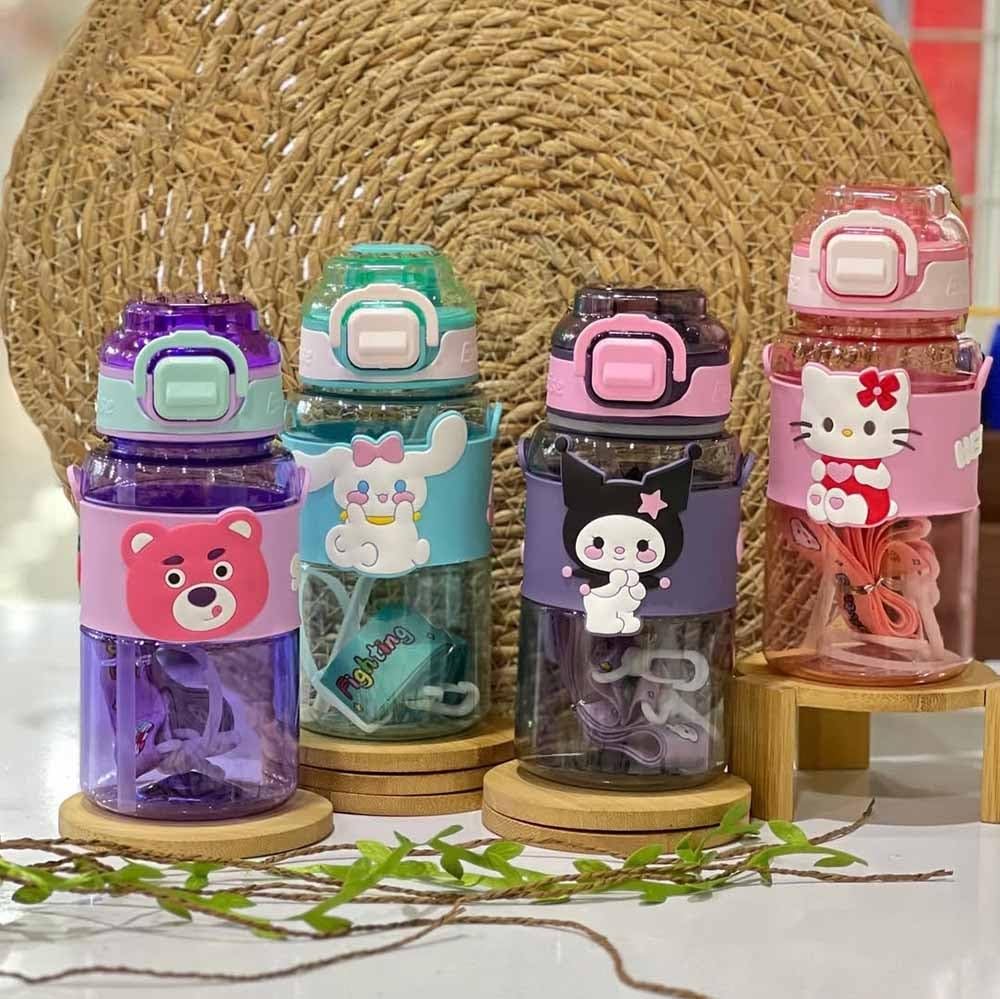 Ferio Hello Kitty Water Bottle For School Kids 600 Ml Cute Water Bottle For School Girls, Kids Girls With Straw | Steel Water Bo