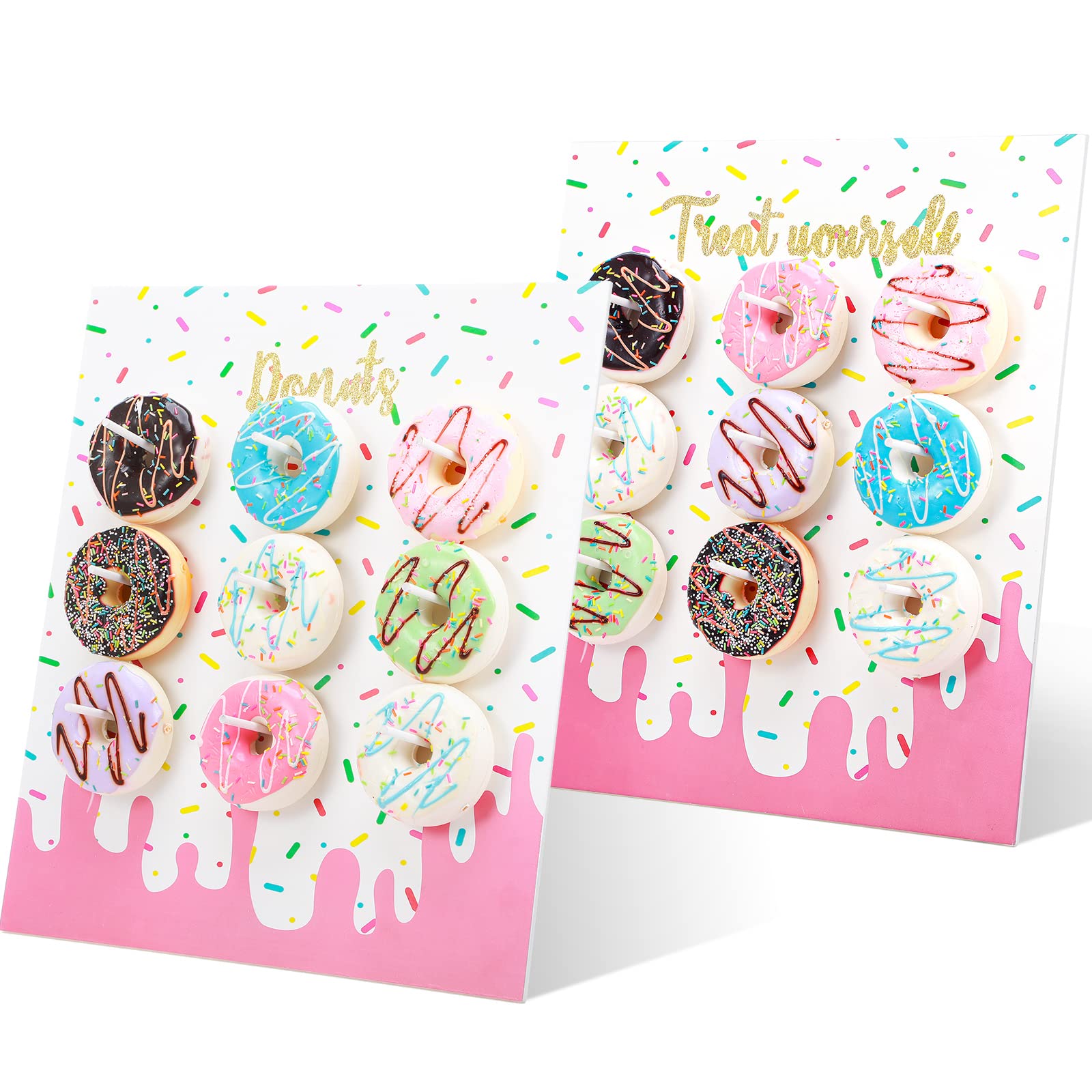 Yerliker 2 Pieces Donut Display Stand, Reusable Donut Holder Board, Party Wall Bagel Boards for Christmas Wedding Birthday Treat