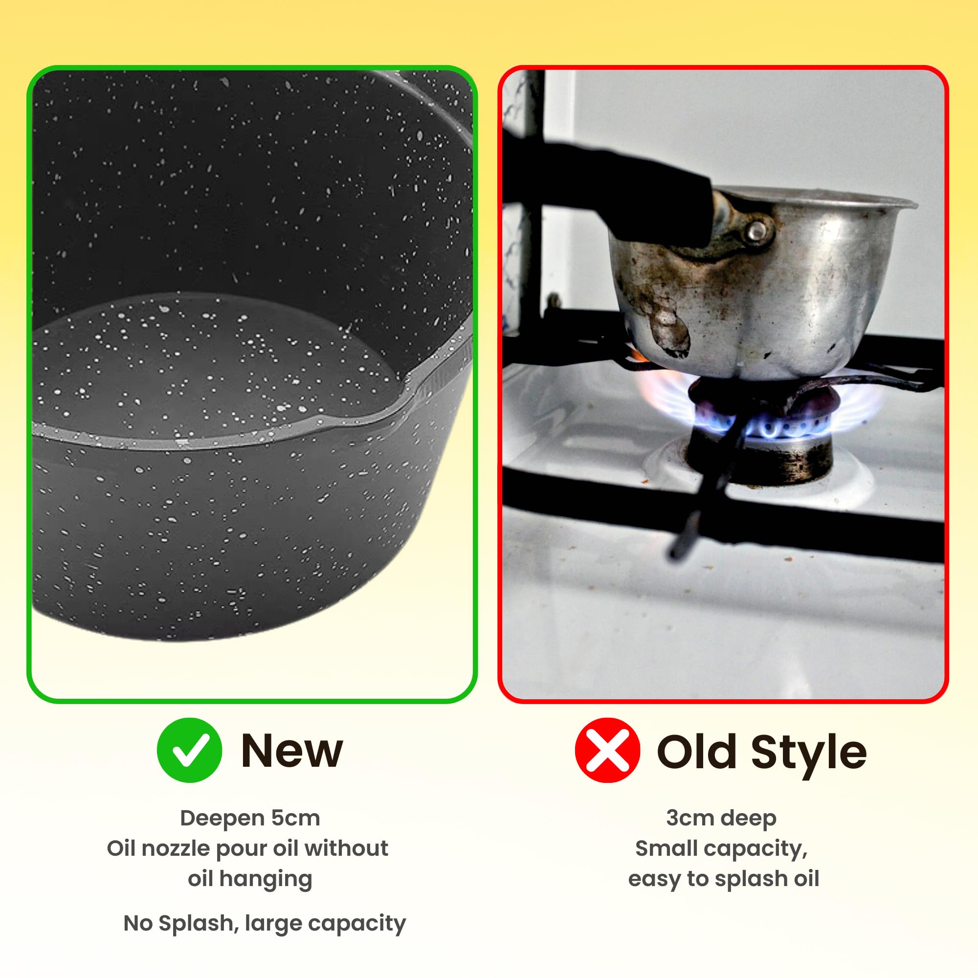 Homeessentials Deep Frying Tadka Pan With Wooden Handle - Non-Stick Maifan Material For Vaghar, Chounk, Baghar - Frying Dal/Spic