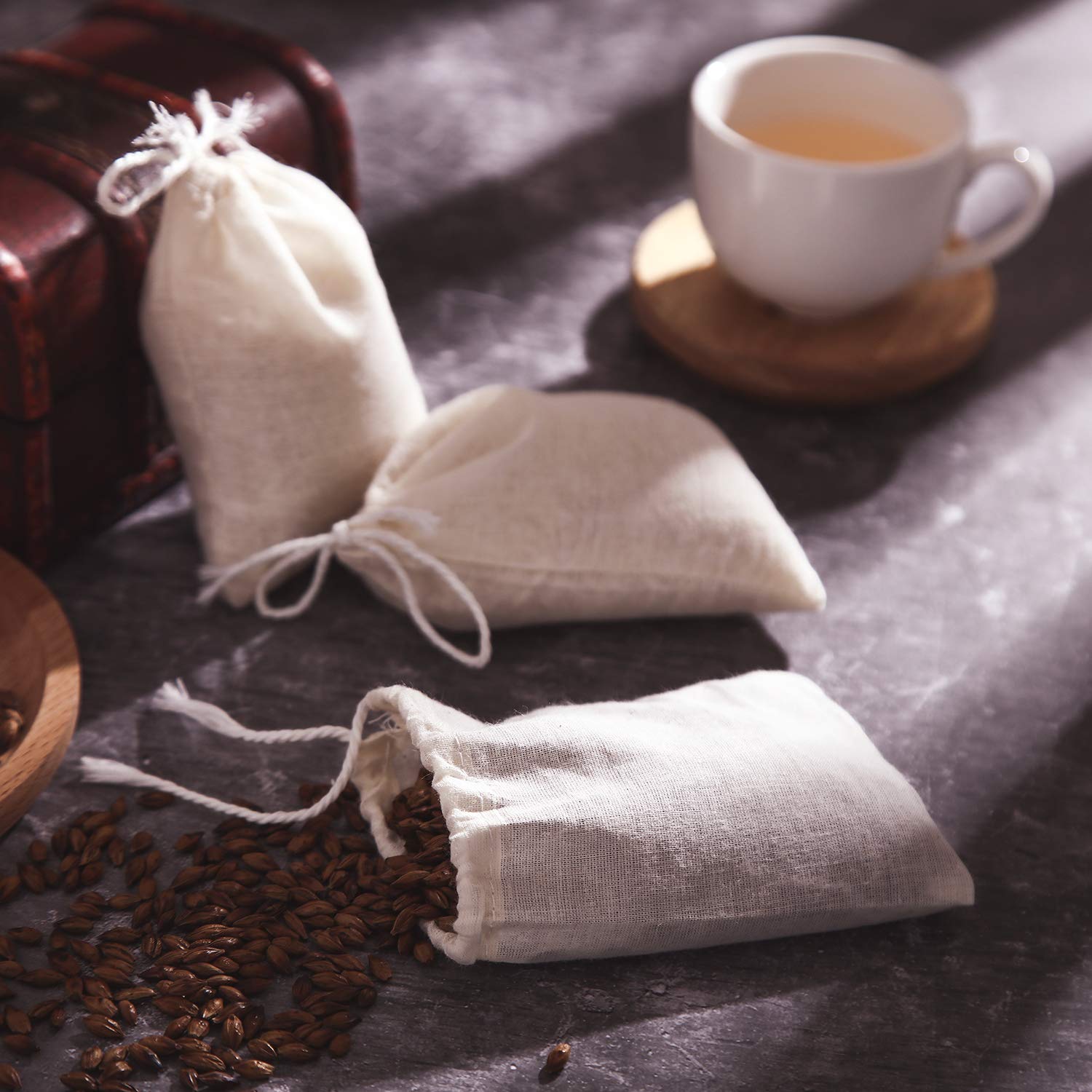 Boao 50 Pcs Cheese Cloth Tea Bags 4 X 3 Inch For Straining Reusable Tea Filter Bag For Loose Tea Empty Tea Bags Soup Bags Spice
