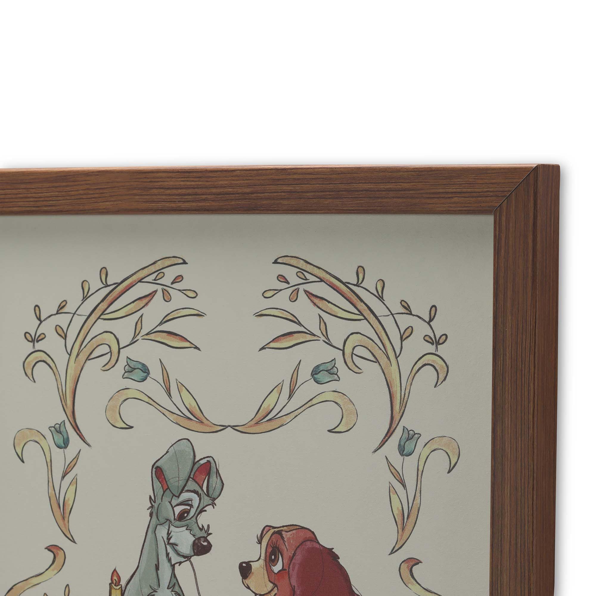 Disney Lady and the Tramp Spaghetti Scene Framed Wood Wall Decor - Romantic Classic Movie Wall Art for Home