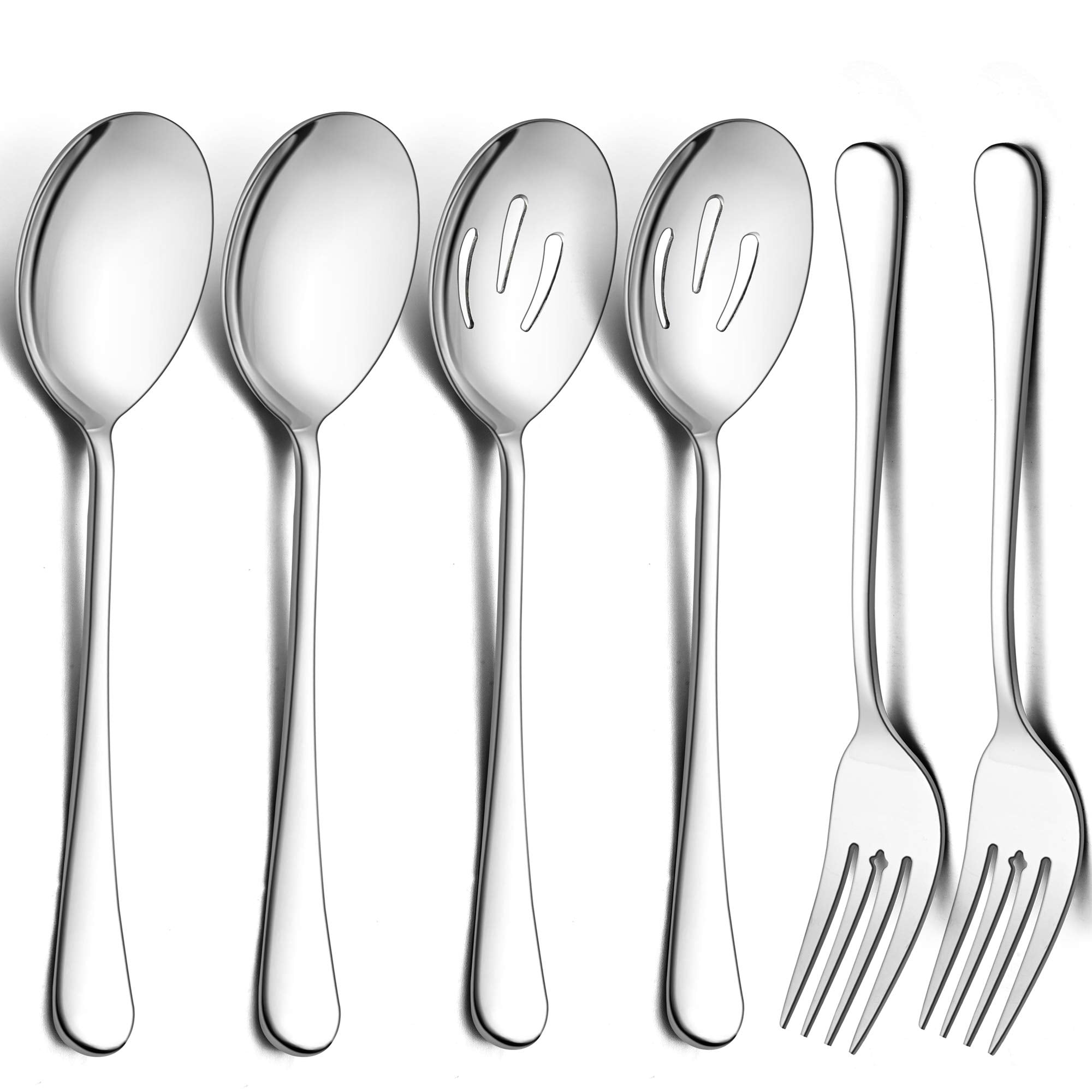 Lianyu Large Serving Spoons And Forks Set Of 12, Stainless Steel Buffet Catering Dinner Party Slotted Serving Spoon Fork, 9.8 In