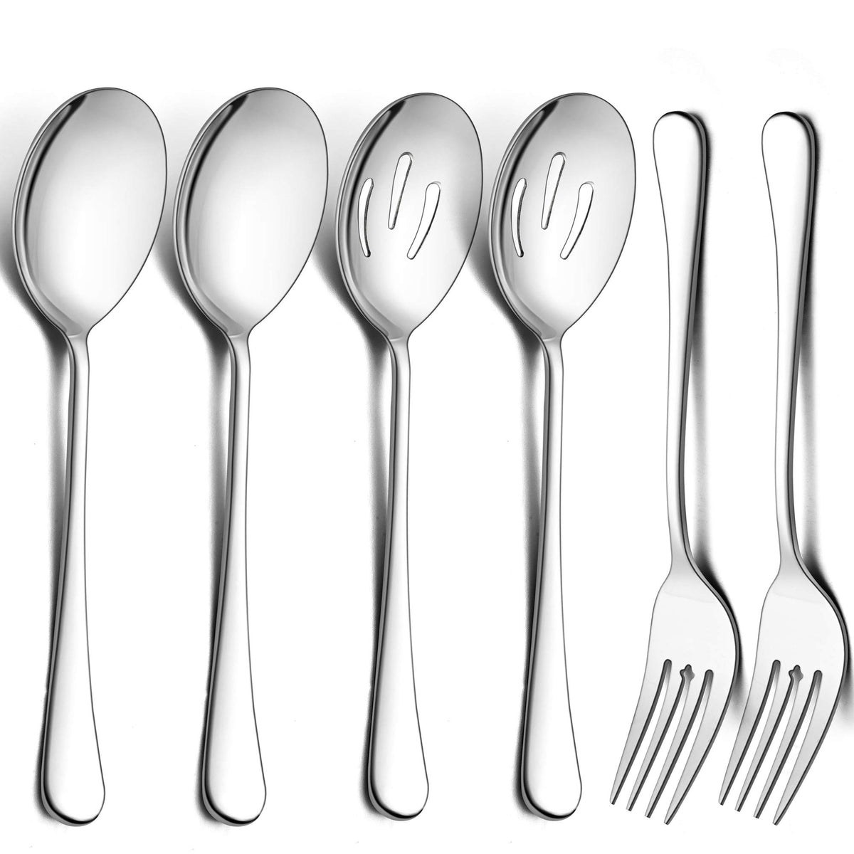 Lianyu Large Serving Spoons And Forks Set Of 12, Stainless Steel Buffet Catering Dinner Party Slotted Serving Spoon Fork, 9.8 In