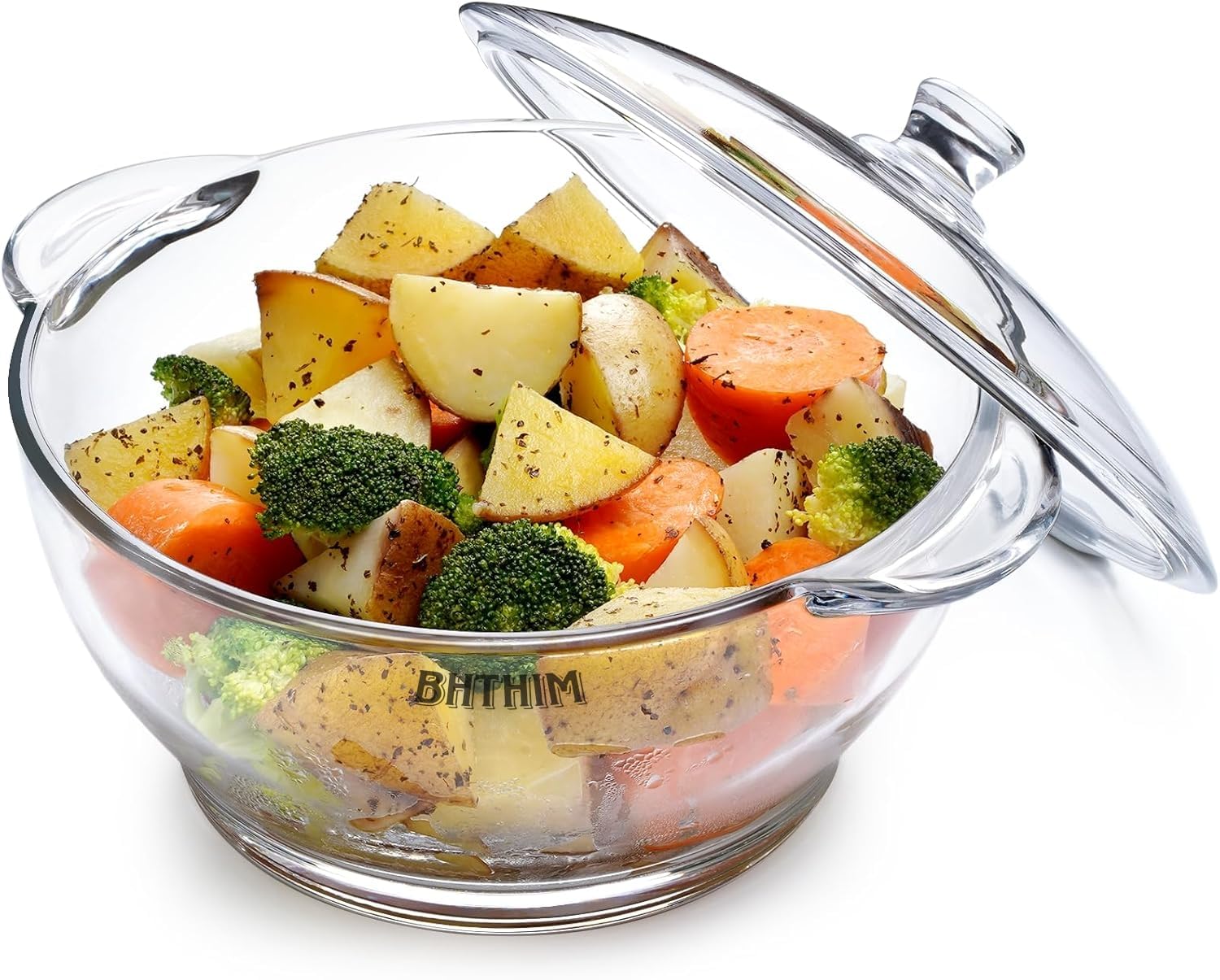 Bhthim  Glass Casserole With Lid, Food Serving Bowl With Lid, Oven & Microwave Safe (Round, 2.5 Liter)