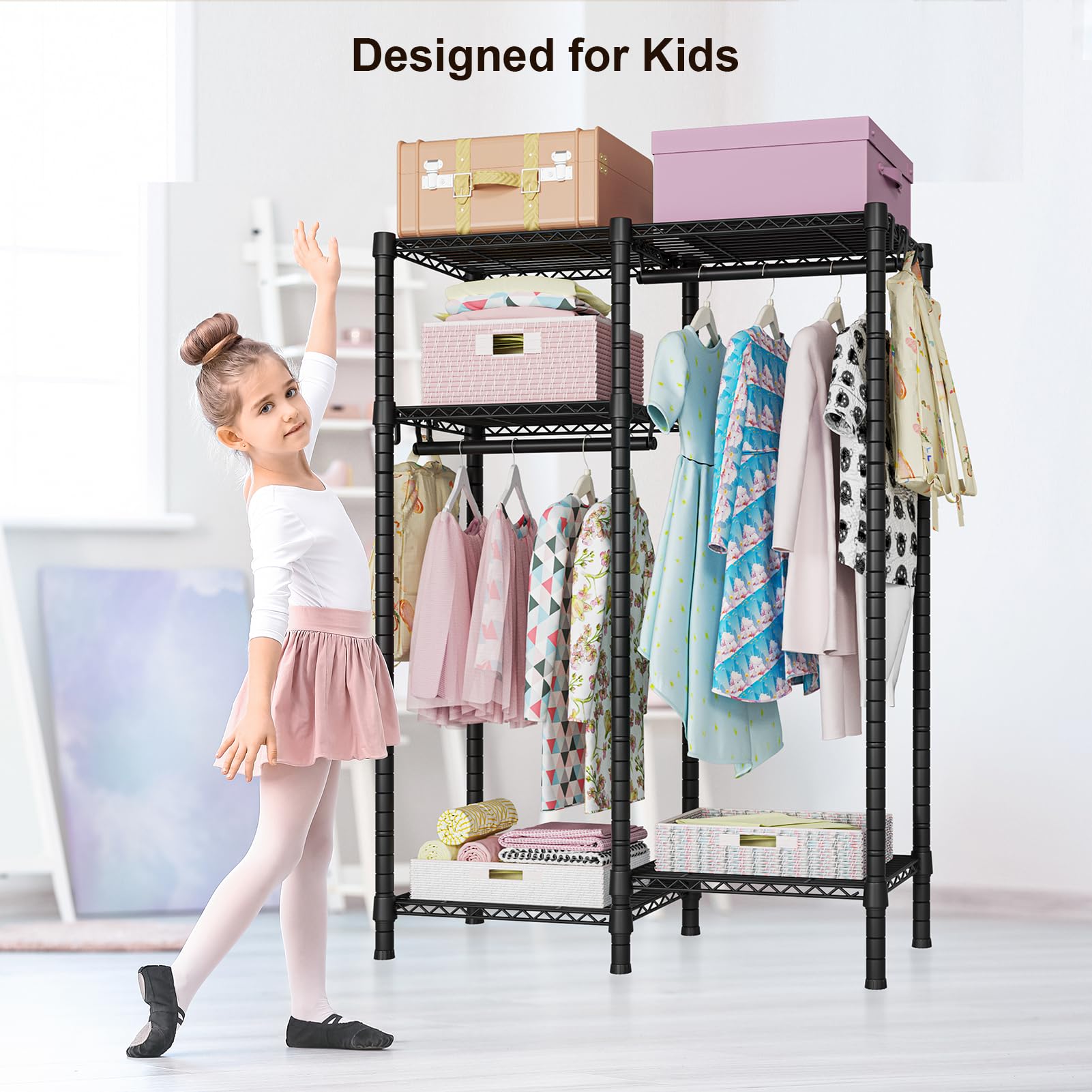 Ulif F1 Garment Rack For Kids, Baby, Students, And Children'S Room, 4 Tiers Freestanding And Portable Heavy Duty Closets, Small