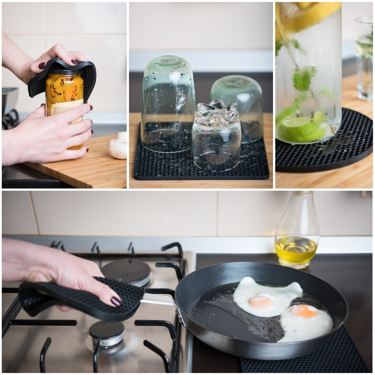 Q'S Inn Silicone Pot Holders And Trivet Mats Heat Resistant To 440F To Protect Your Table And Countertop Contains 4 Pieces 2 Rou