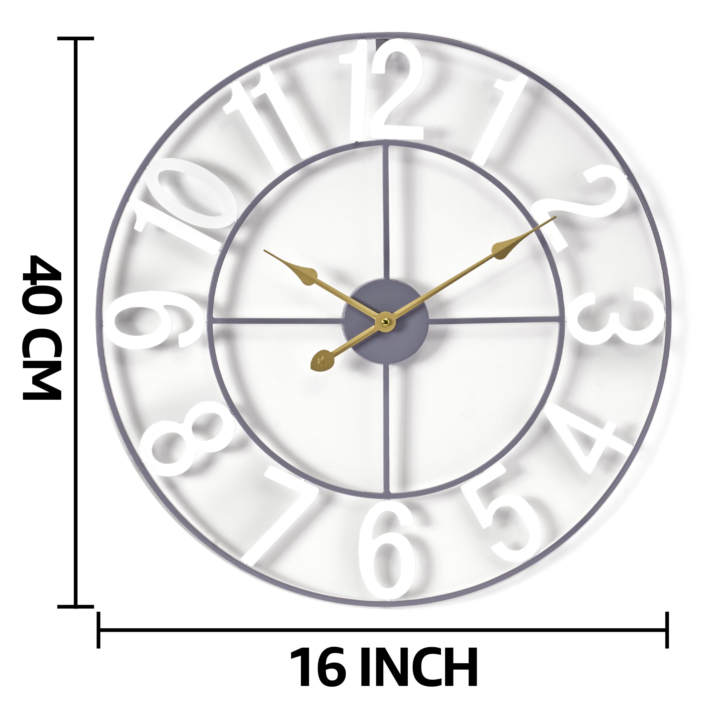 Sorbus 16-Inch Large Wall Clock - Decorative White Metal Clock with Gold Hands - Silent, Battery Operated, Modern Wall Decor for