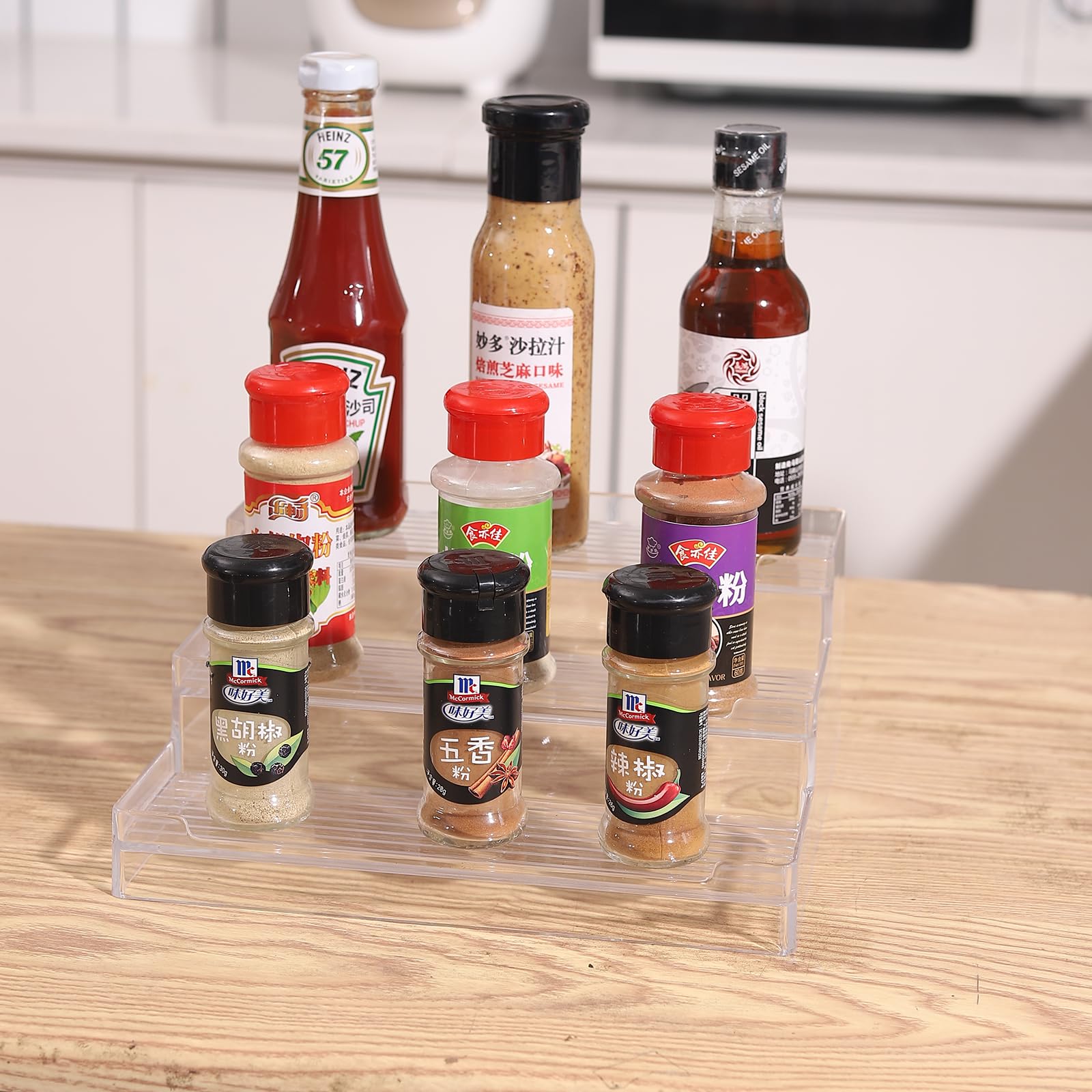 Cq Acrylic Clear Spice Rack Organizer For Pantry- 3 Tiered Canned Goods And Seasoning Organizer Shelf For Kitchen Countertop And
