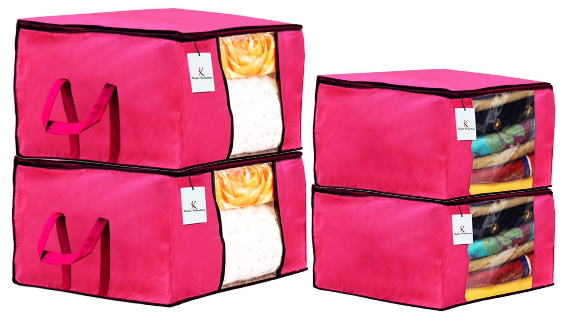 Heart Home Non Woven 2 Pieces Saree Cover And 2 Pieces Underbed Storage Bag, Cloth Organizer For Storage, Blanket Cover Combo Se