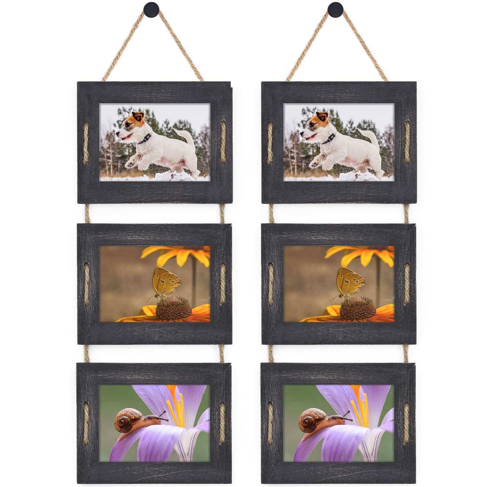 DLQuarts 5x7 Hanging Picture Frames Collage Wall Decor, 3-Opening Photo Frames Set, 3.5x5 with Mat or 5x7 Without Mat, Rustic So